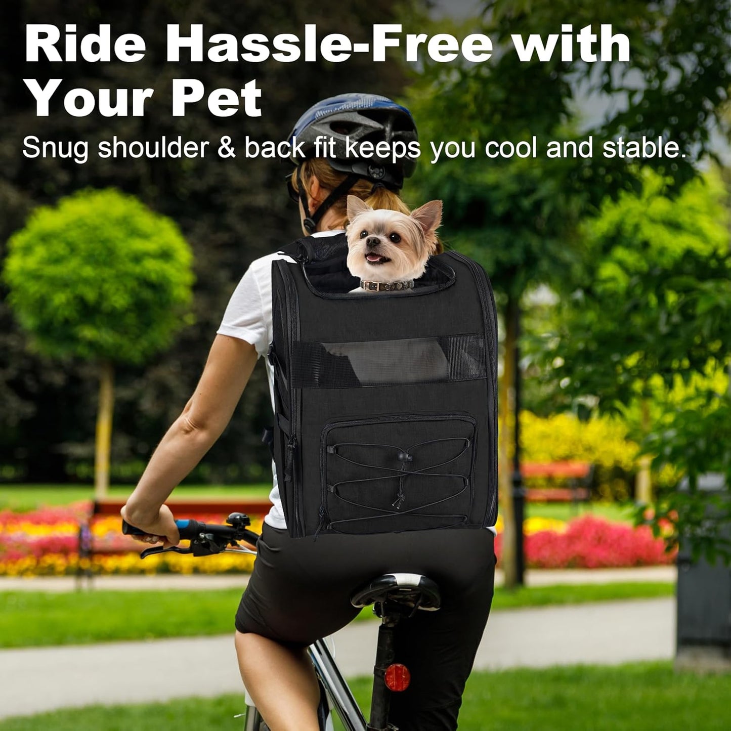 Dog Carrier Backpack for Small Dogs - Breathable Mesh Hiking Bag with Safety Buckle, Adjustable Straps and Elevated Pad - Durable for Hiking (Fits Small Cats Too, Up to 17lbs, Black)