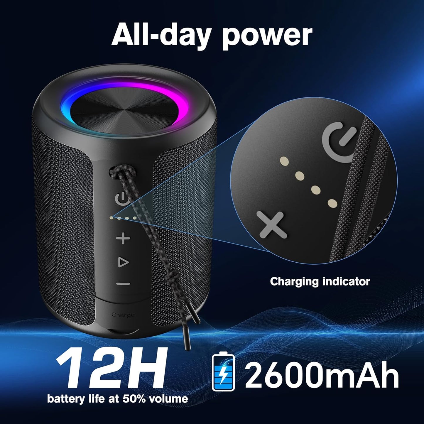 Portable Bluetooth Speaker, IPX7 Waterproof Wireless Speaker with 20W Loud Stereo Sound, 15H Playtime & Beat-Synced RGB Light, Small Outdoor Speaker for Shower, Pool, Beach, Hiking and Gifts