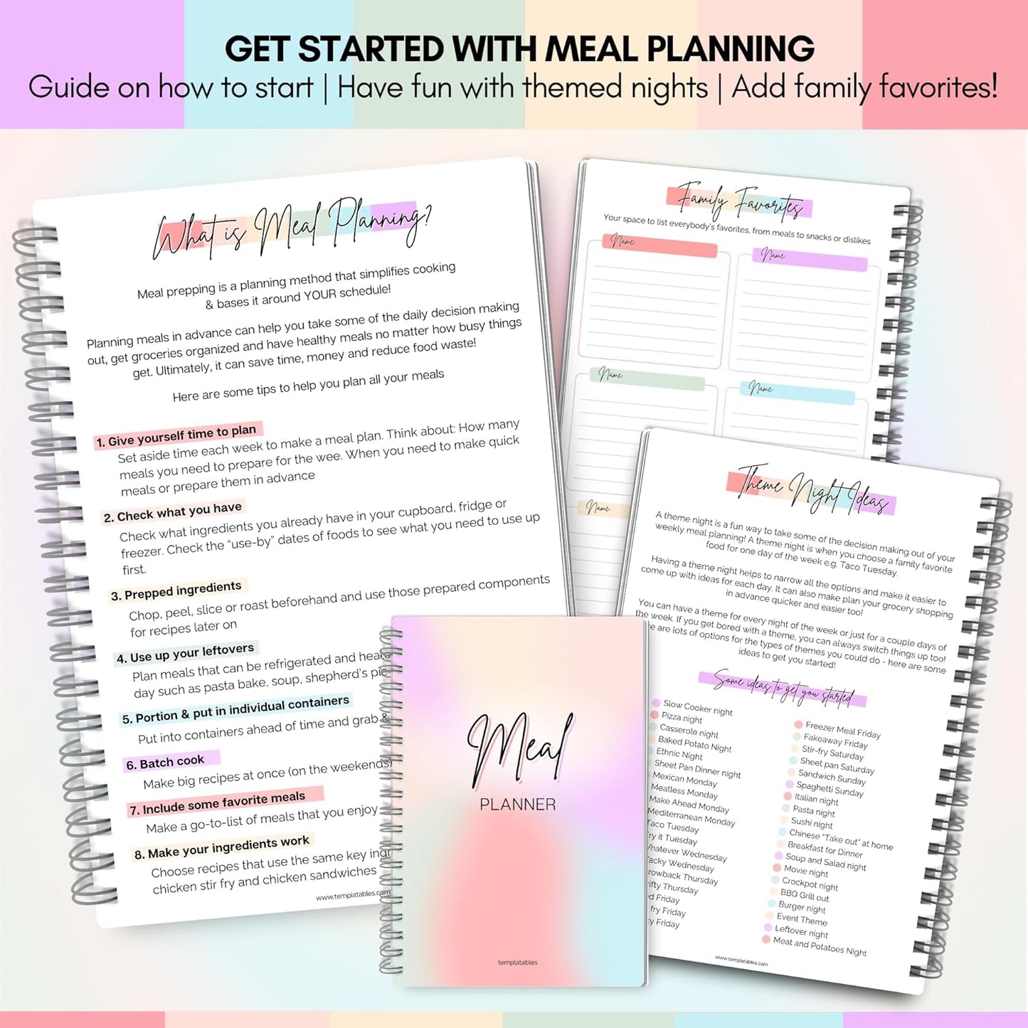 Meal Plan | Weekly Meal Planner & Food Diary, Food Journal for Tracking Meals & Shopping, Grocery List, Meal Prep Planner, A5 Rainbow
