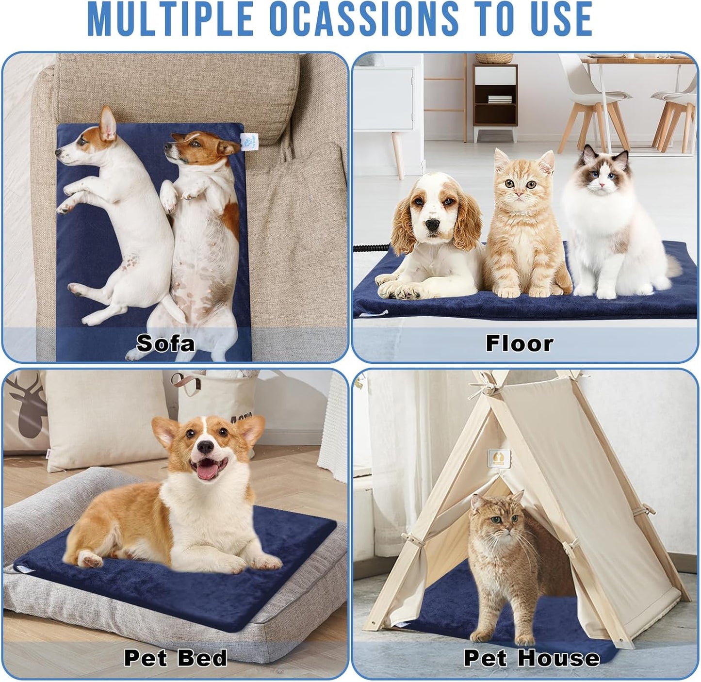 Cat Heating Pad Indoor, Pet Heating Pad for Cats and Dogs, Waterproof Heated Cat Bed with Timer, 9 Level Temperature Heated Pet Bed for Cats Puppy with Chew Resistant Cord (18×18 inch)