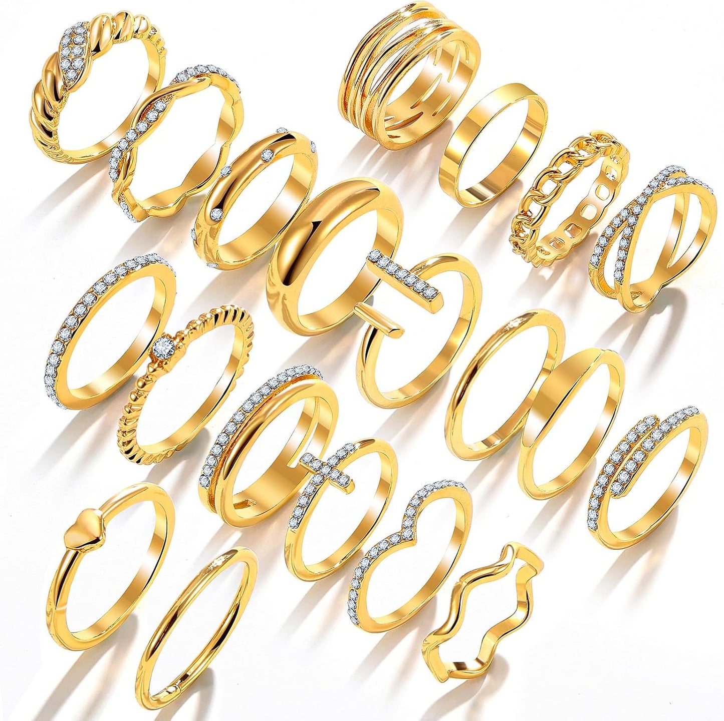 KISS WIFE Golden Silvery Black Kunckle Rings Set for Women, Dainty Simple Trendy Cute Stackable Finger Rings Pack, Perfect for Stacking Layering on Thumb and Knuckle, Mixed Size, Jewelry Gift