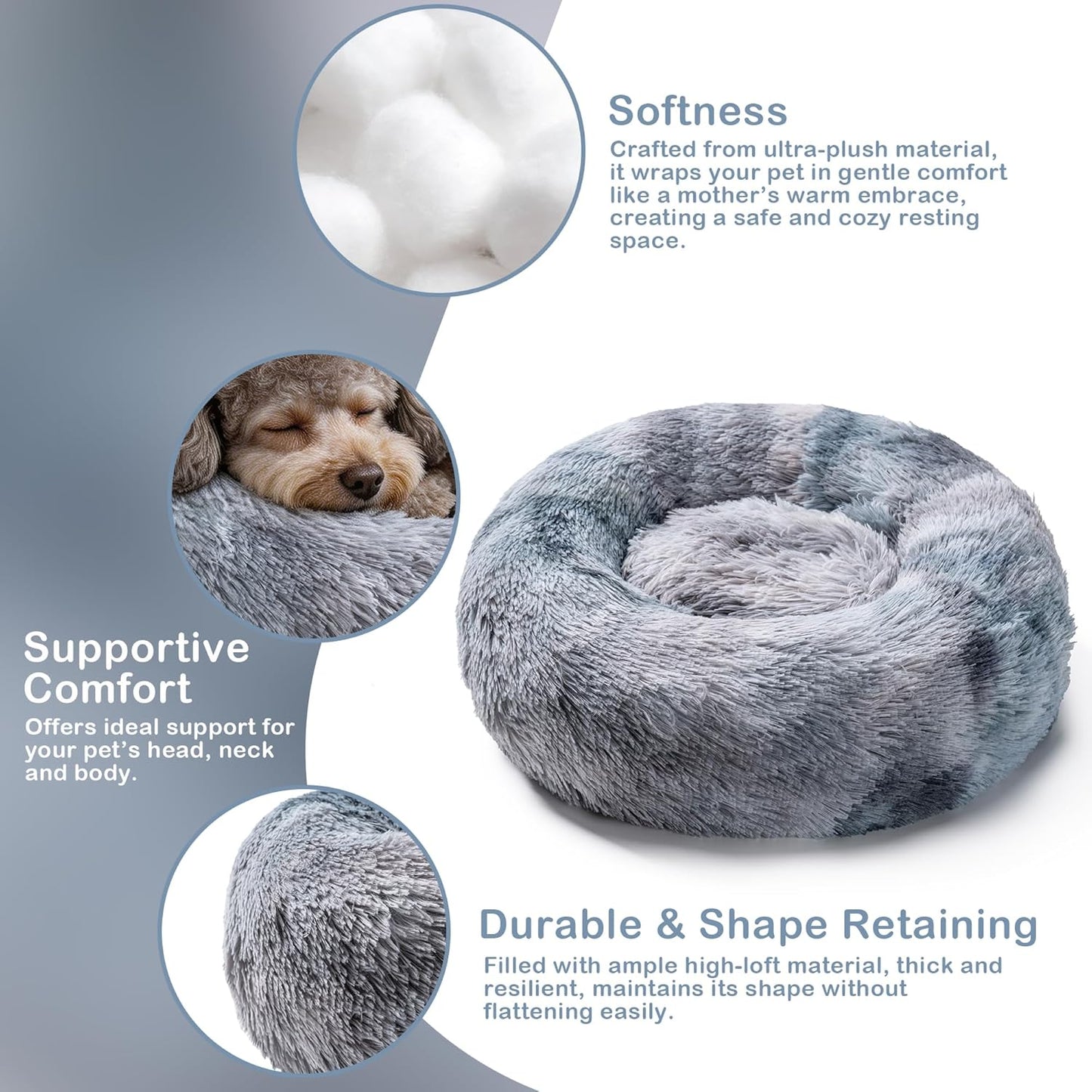 Dog & Cat Bed, 20in Small Medium Size Dog Bed for Puppy and Kitten, Washable Round Fluffy Pet Bed (Coffee Latte Gradient)