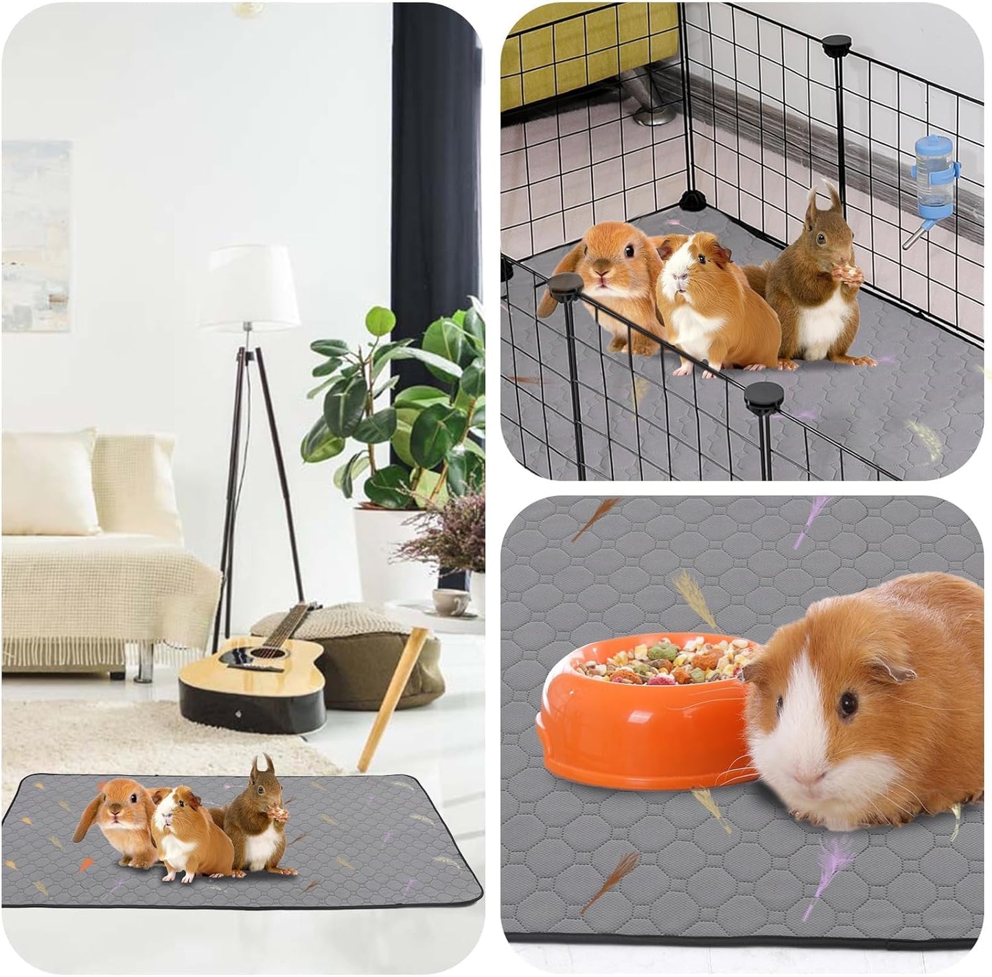 2Pcs Guinea Pig Cage Liners,Guinea Pig Fleece Cage Liners48''X48'' Super Absorbent Washable Pee Pads Reusable for Rabbit Hamster Chinchilla