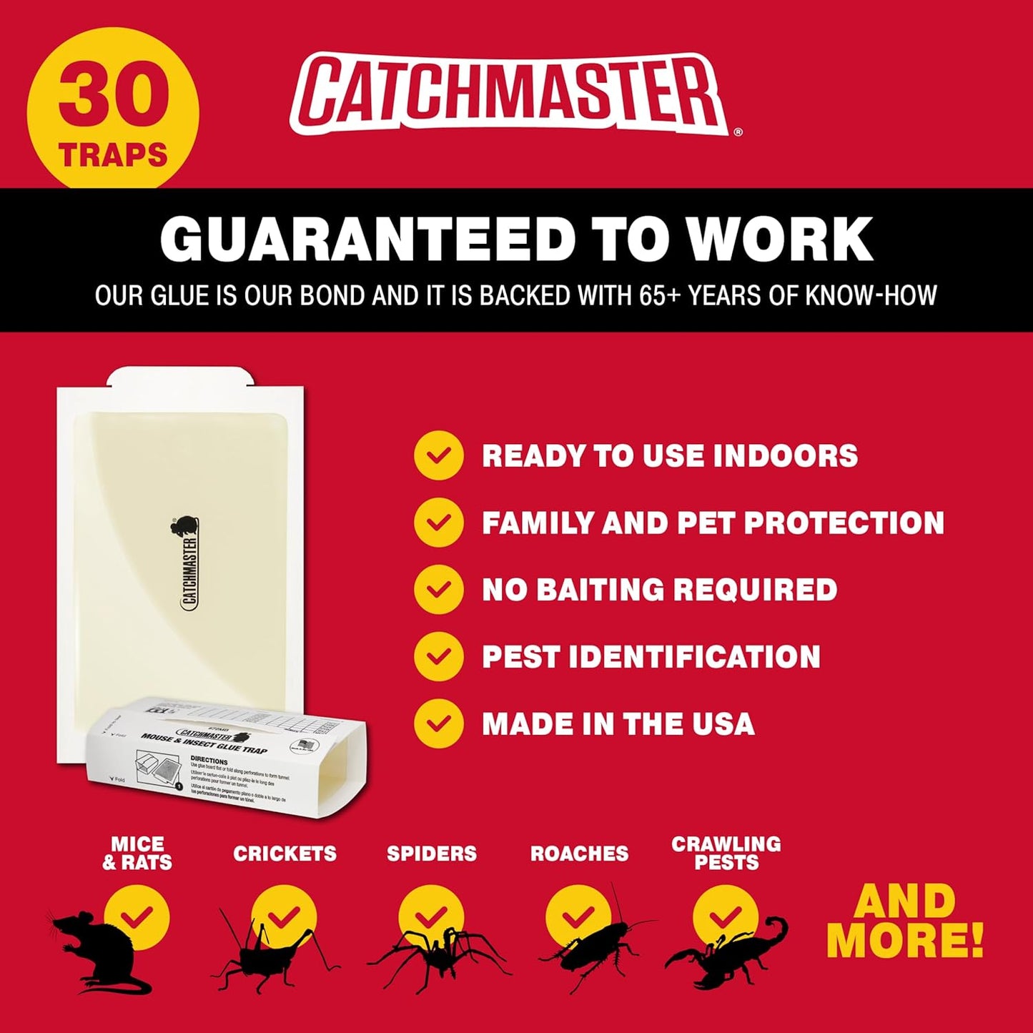 Catchmaster Mouse & Insect Super Glue Traps 30PK, Mouse Traps Indoor for Home, Extra Strength Sticky Pest Control Adhesive Tray for Catching Bugs, Rats & Rodents, Bulk Glue Boards