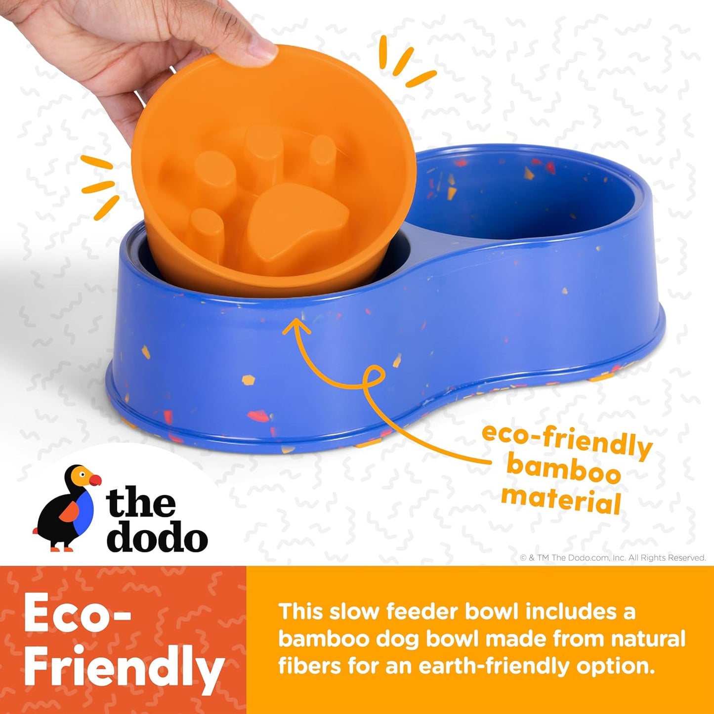 The Dodo Bamboo Double Diner Bowl, Blue & Yellow; Cute Dog Dish; Double Dish for Dogs, Dog Double Bowls