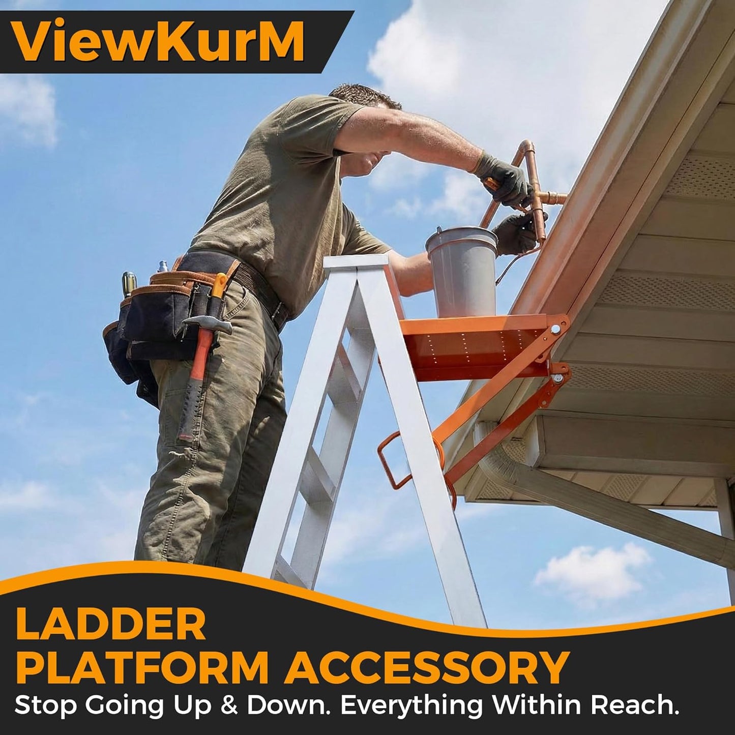 Ladder Work Platform,Ladder Platform Attachment,Anti-Slip Extension Ladder Work Tray,Back-Stress-Relief Ladder Accessories，Multi-Hole Tool Slot for Step Ladders,400P Load Capacity