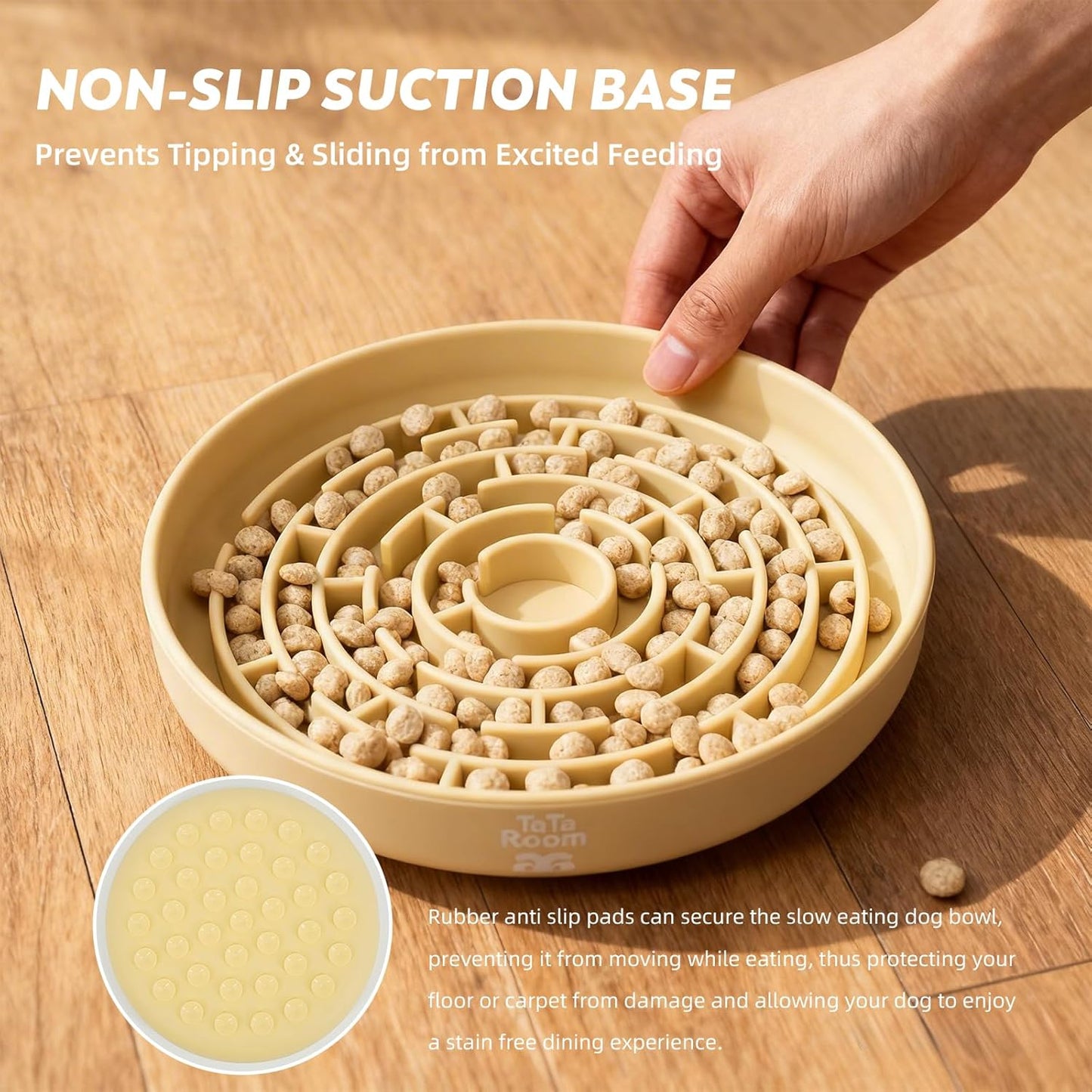 Silicone Maze Slow Feeder Bowl for Dogs and Cats, Non-Slip Puzzle Pet Dish with Food Dispersion, Easy Clean Interactive Bowl（Beige）