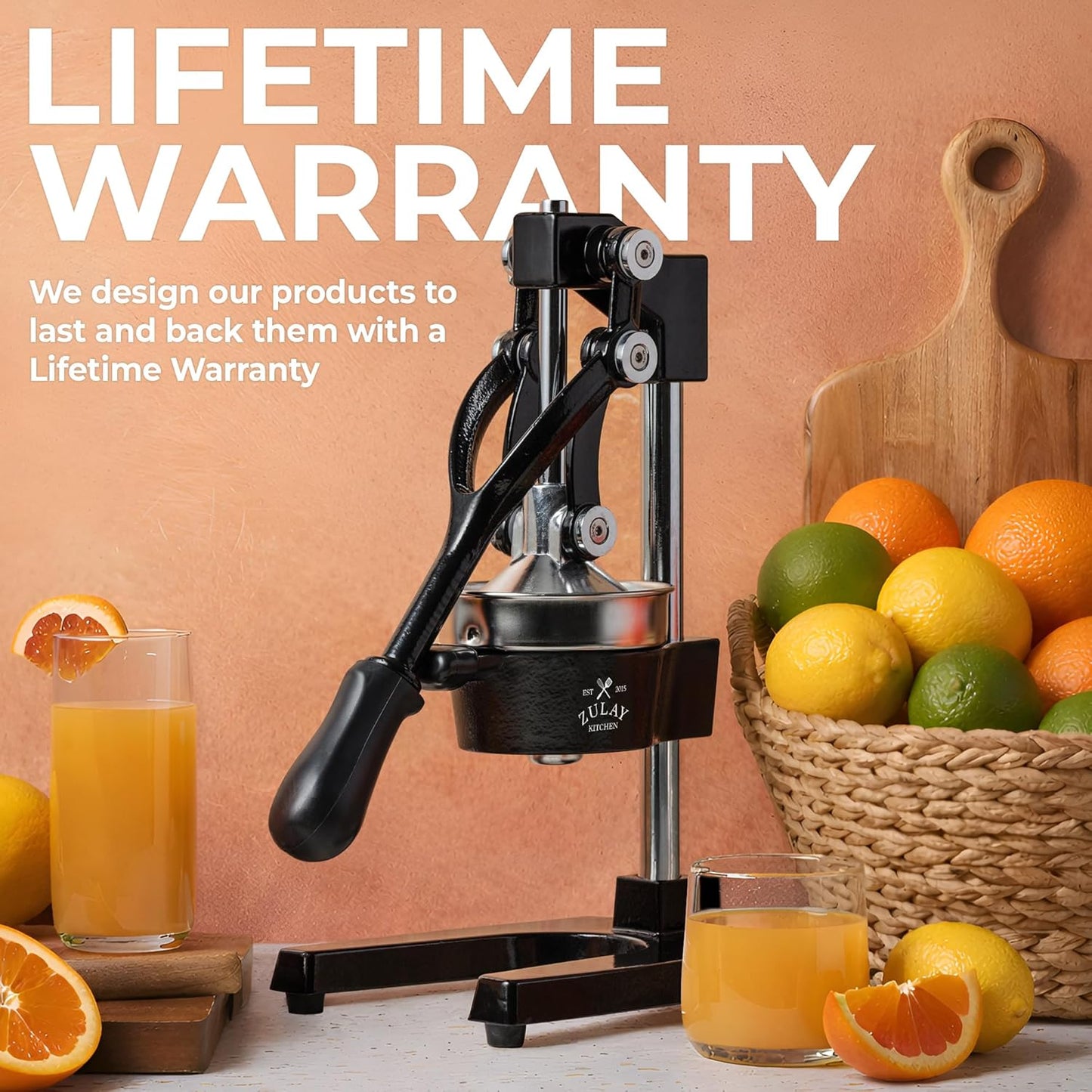 Zulay Kitchen Cast Iron Juicer - Easy-to-Clean Heavy-Duty Manual Juicer, Professional Citrus Juicer - Stainless Steel Lemon Squeezer - Manual Citrus Press & Orange Squeezer - Orange Juicer (Black)