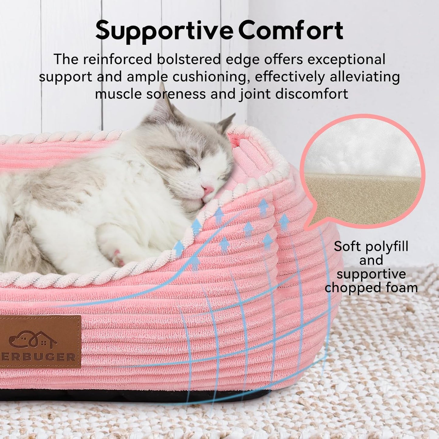 Orthopedic Dog Bed for Large Dogs,Dog Sofa Beds Supportive Foam Pet Couch Bed with Removable Washable Mat and Nonskid Bottom (Large, Pink)