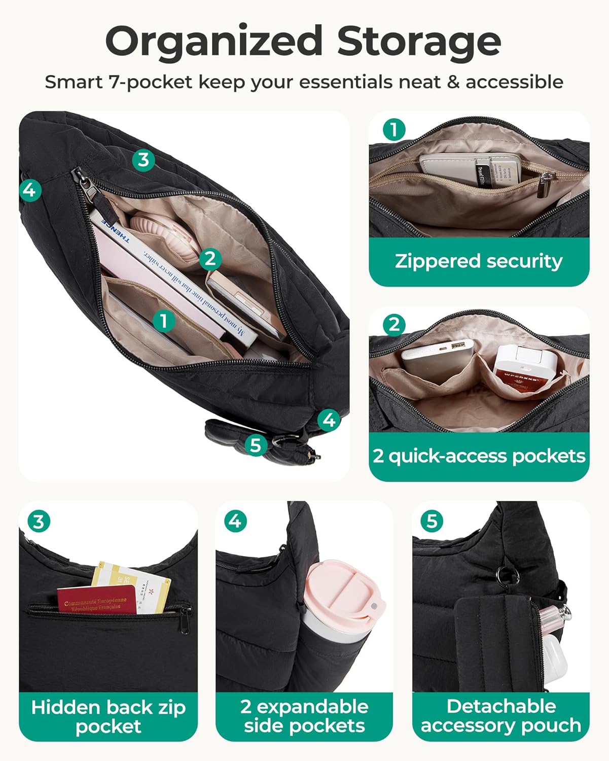 BAGSMART Crossbody Purses for Women with Adjustable Strap, Small Puffer Hobo Bags, Compact Fluffy Shoulder Handbags Pouch