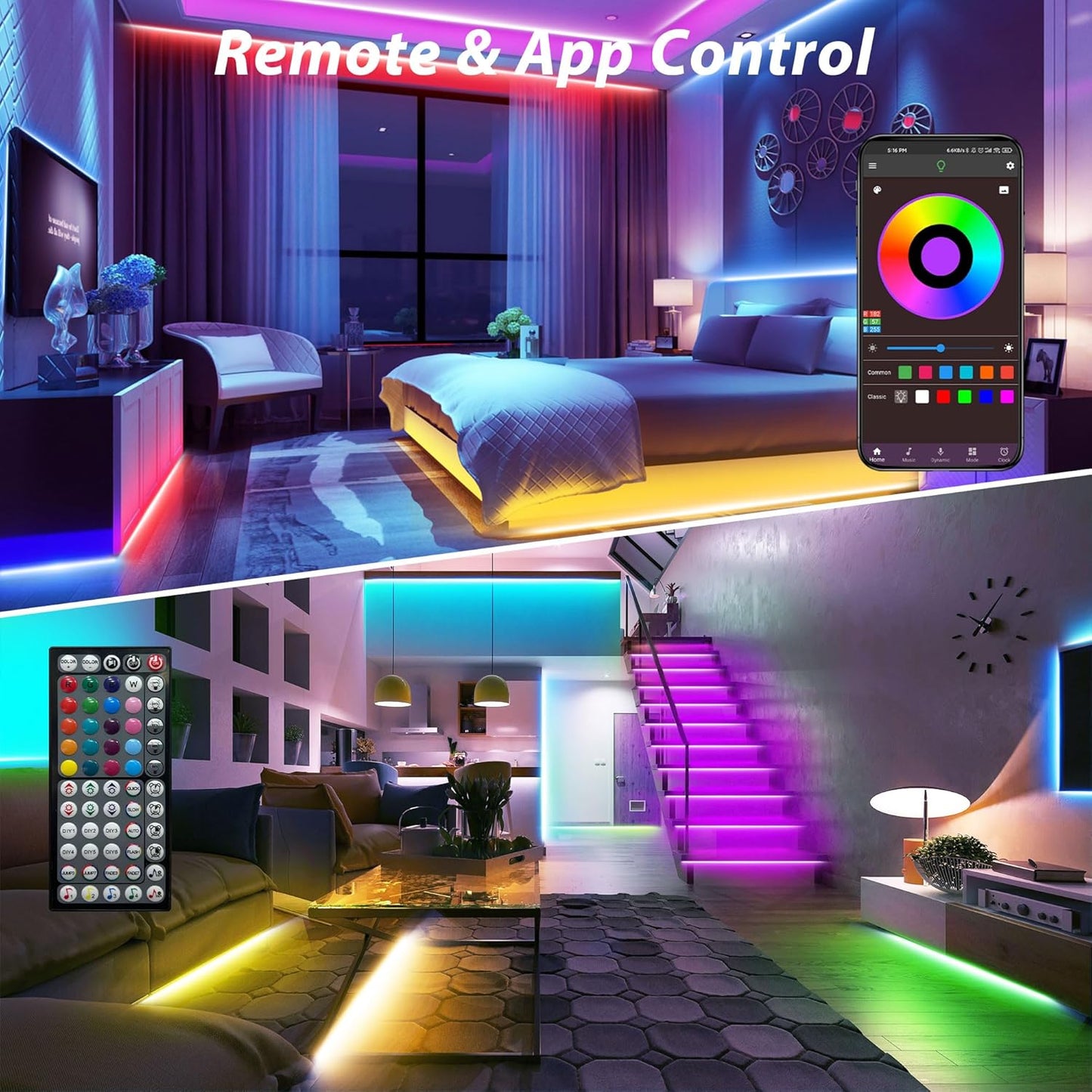 Led Lights for Bedroom 150 ft (2 Rolls of 75ft), Music Sync RGB Led Strip Lights with Remote App Control, Color Changing Led Lights for Room Home Kitchen Party Decor
