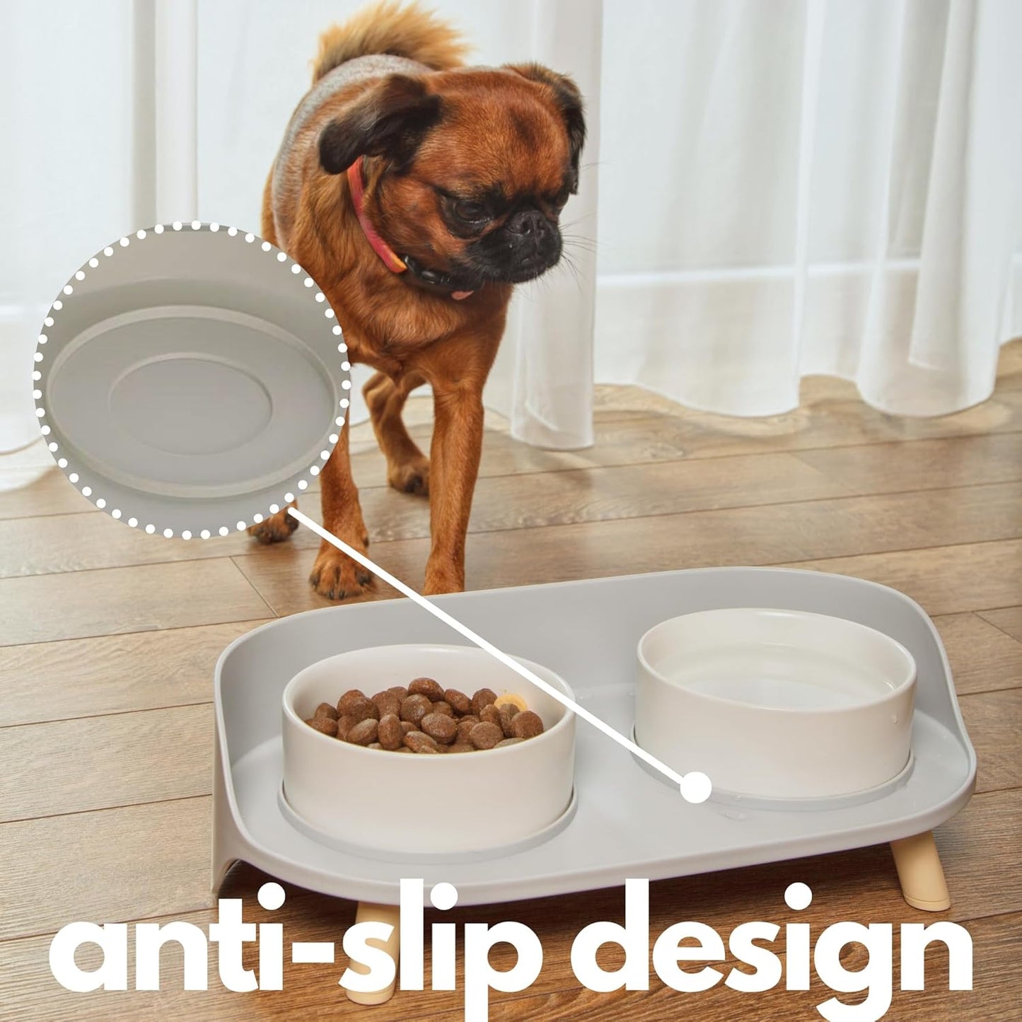 A4DOG Ceramic Dog Bowls with Stand - Elevated Dog Water and Food Bowl Set 13.5oz Cat & Dog Feeding Station Spill Proof Splash Proof Raised Pet Food Bowls for Dogs, No Mess Pet Feeder - Gray