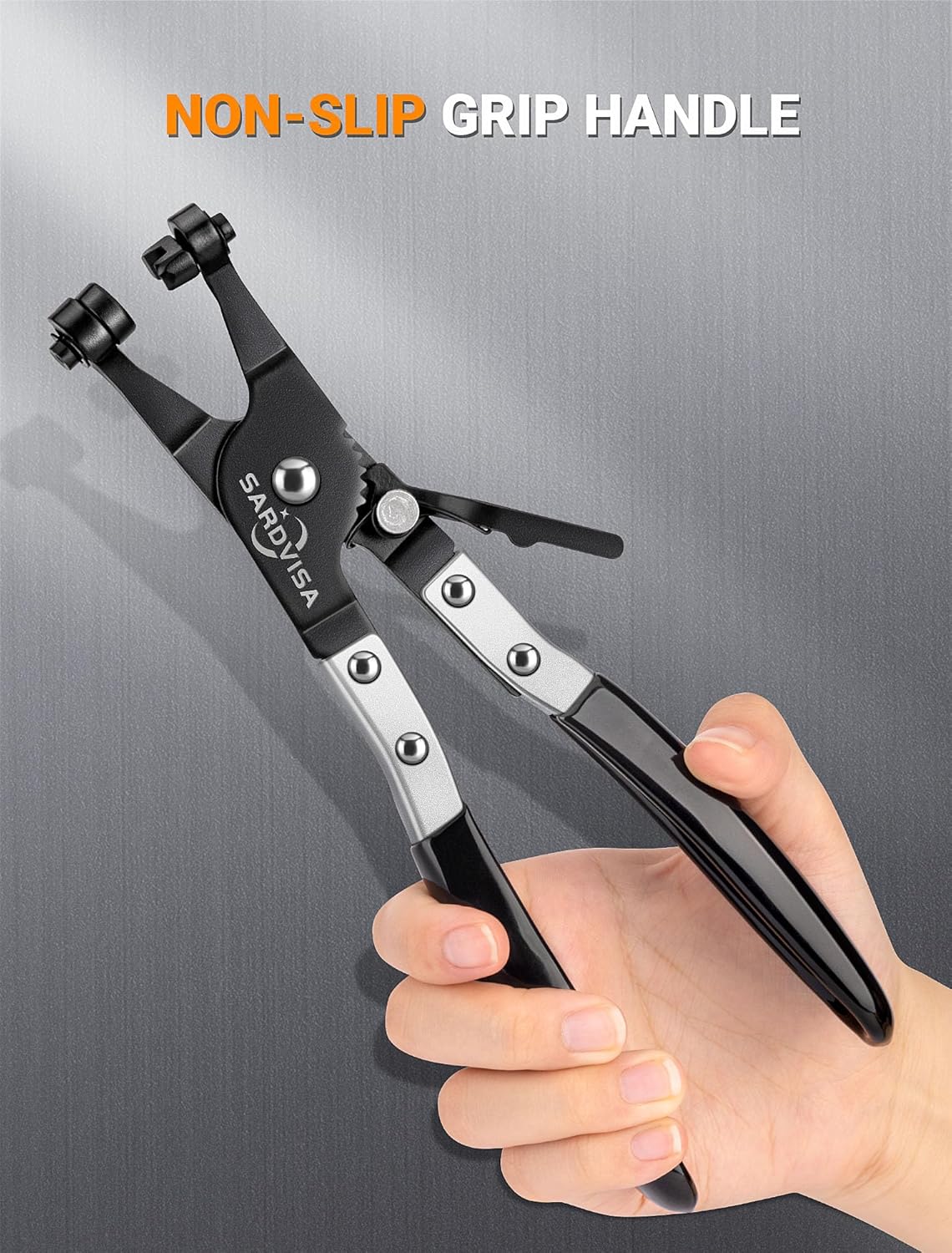 Hose Clamp Pliers, Heavy Duty Hose Clamp Tool with Locking Gear ＆ Black Non-Slip Handle, Professional Automotive Repair Tool for the Removal & Installation of Ring-Type and Spring Band Clamps