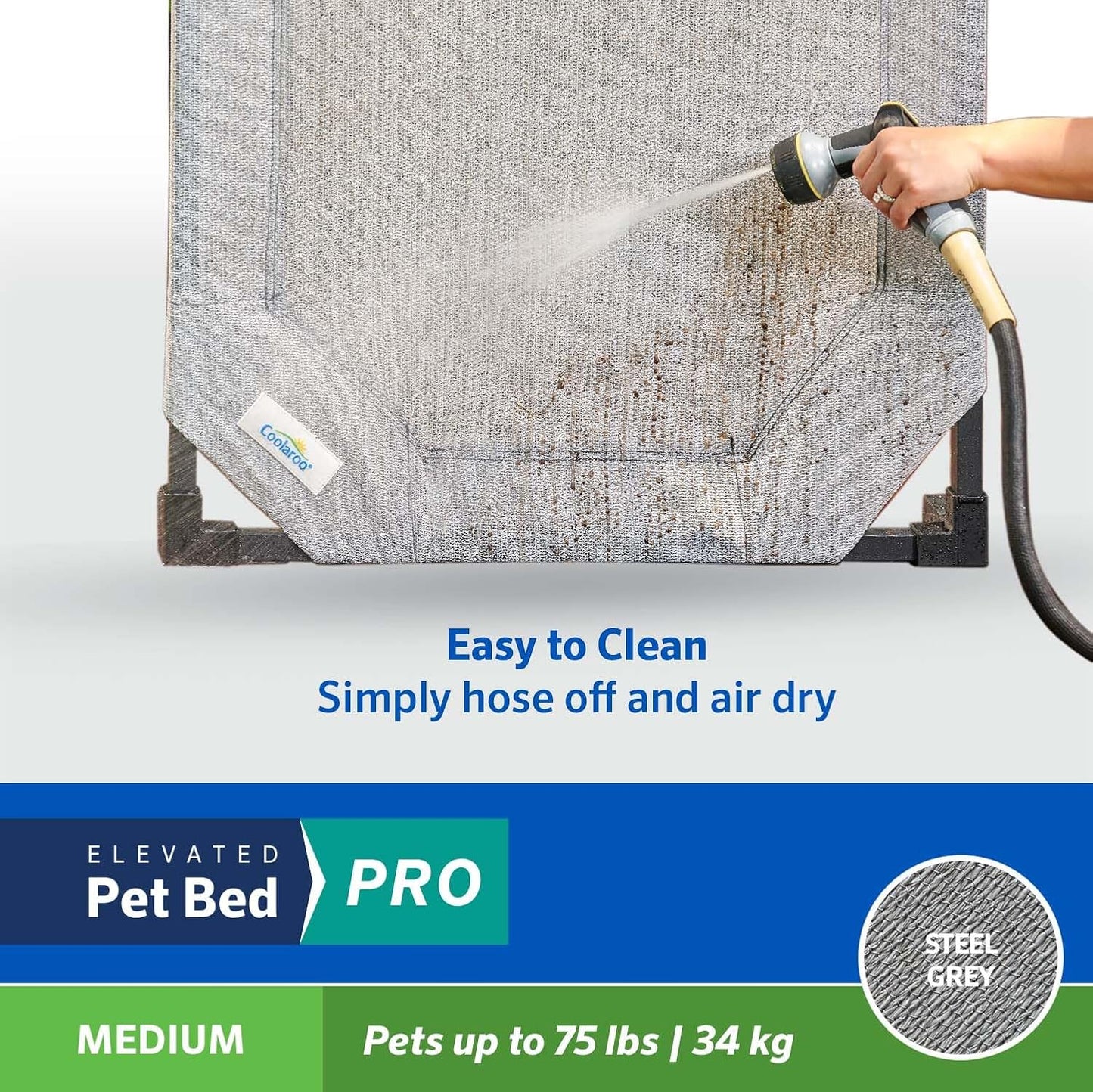 Coolaroo Pro Elevated Dog Bed - Low-Profile Access, Moisture-Resistant Cover, Breathable Fabric & Tool-Free Setup, Steel Gray, Medium