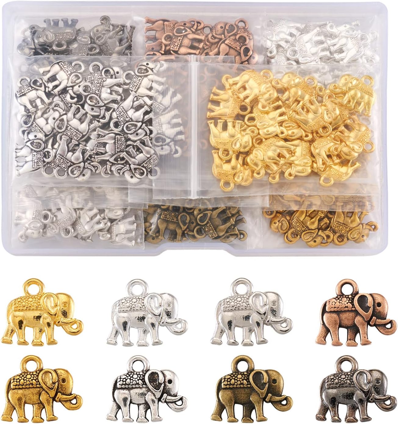 Craftdady Golden Elephant Lucky Pendants - Antique Gold Jesus Fish Vintage Buddhist Leaf Evil Eye Dangle Necklace Earring Charms for DIY Craft Jewelry Making