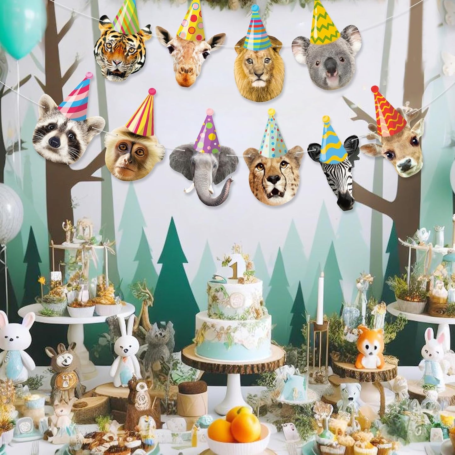 Hooqict Safari Animals Happy Birthday Banner Animal Birthday Party Decorations Party Animal Banner Garland for Jungle Birthday Decorations Kids Wild Zoo Party Supplies