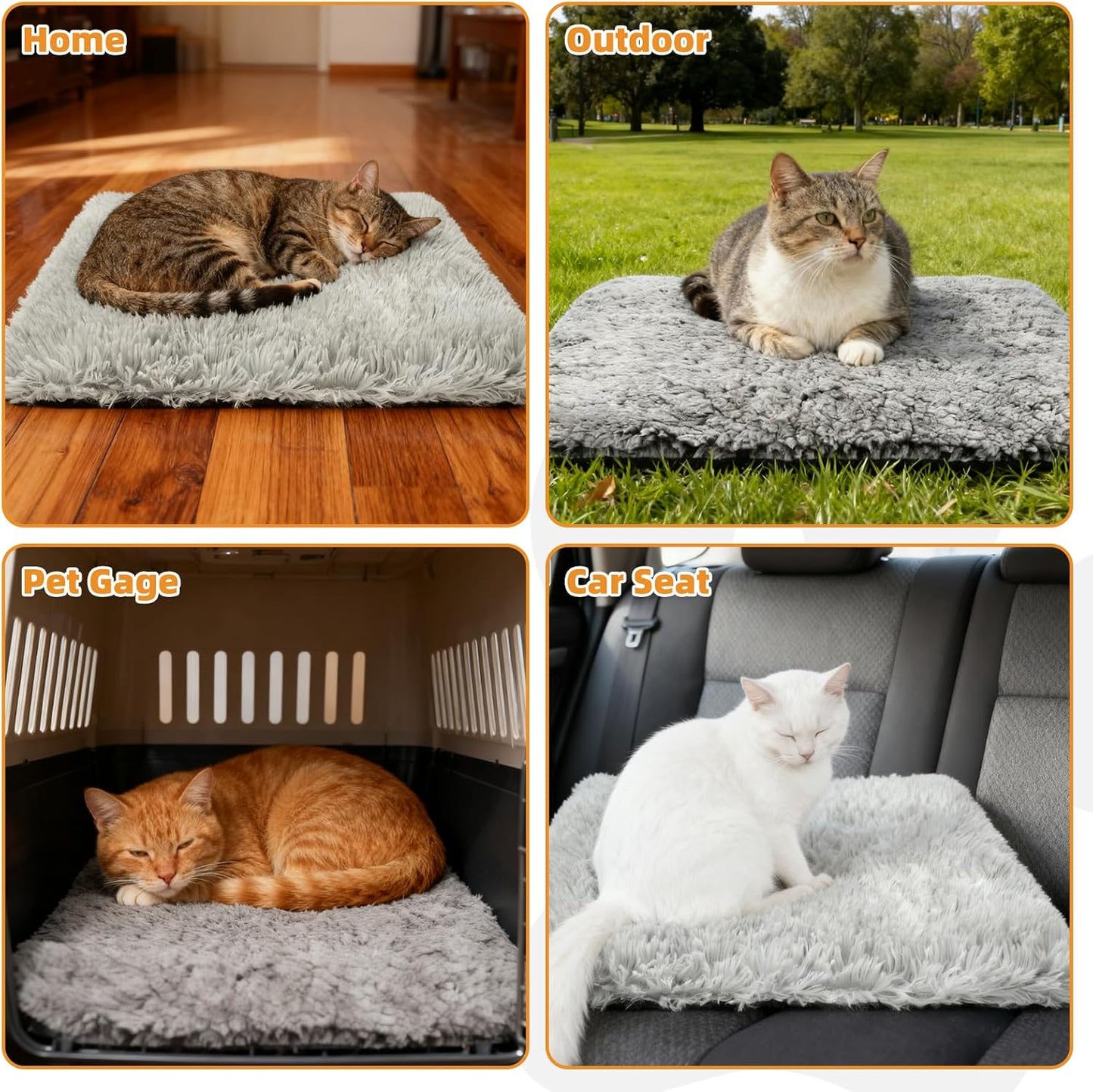 KOOLTAIL Self Warming Cat Bed, 4 Pack 16*20in Plush Extra Warm Self Heating Pet Pad for Crate, Floor, Indoor Outdoor, Non-Slip Upgraded Thermal Foil Puppy Kitten Mat with Removable Washable Cover,Grey