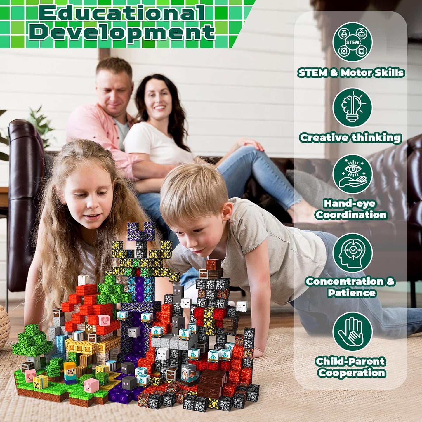 150 PCS Magnetic Blocks - Magnetic Building Blocks for Kids, Magnet Building Cubes for Boys Girls, STEM Montessori Sensory Toys Stacking for 3 4 5 6 7 8 9 10 11 12 13 Easter Birthday Gift