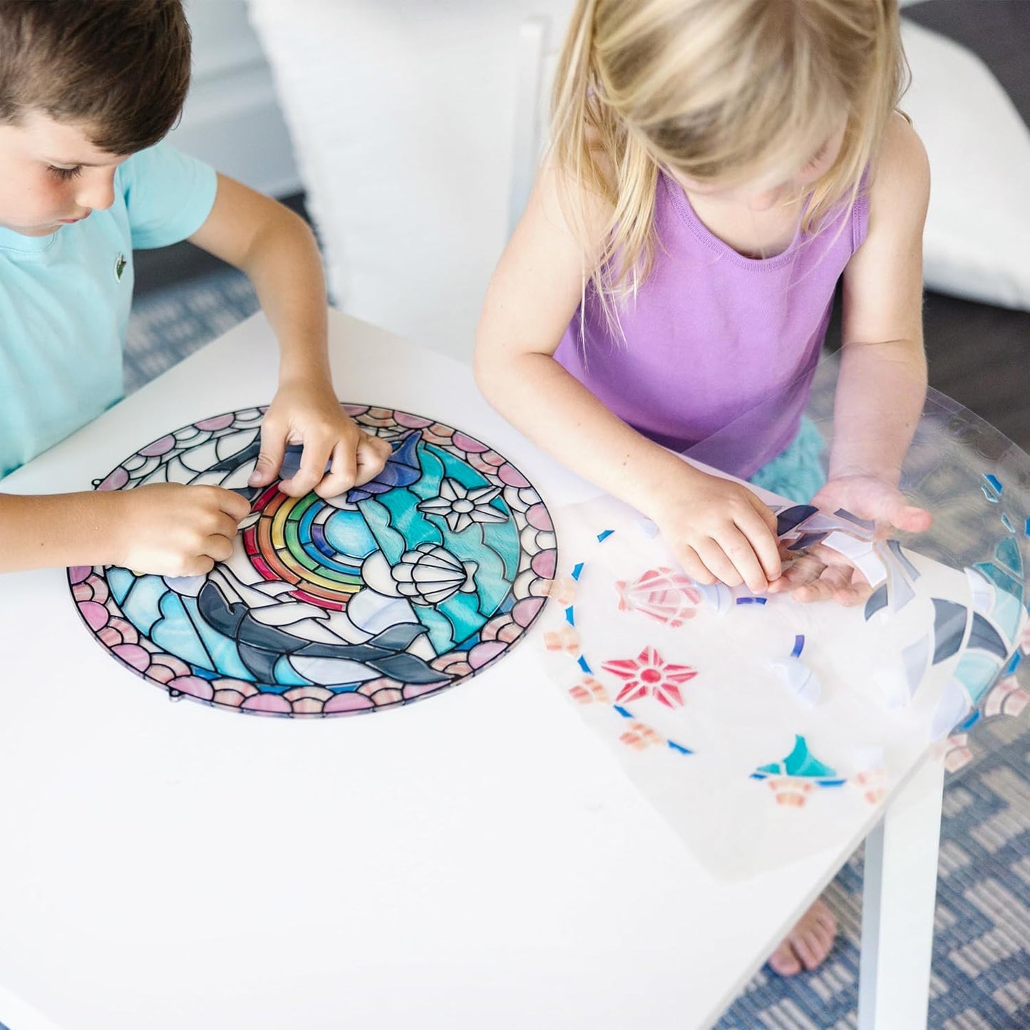 Melissa & Doug Stained Glass Made Easy Craft Kit: Dolphins - 180+ Stickers