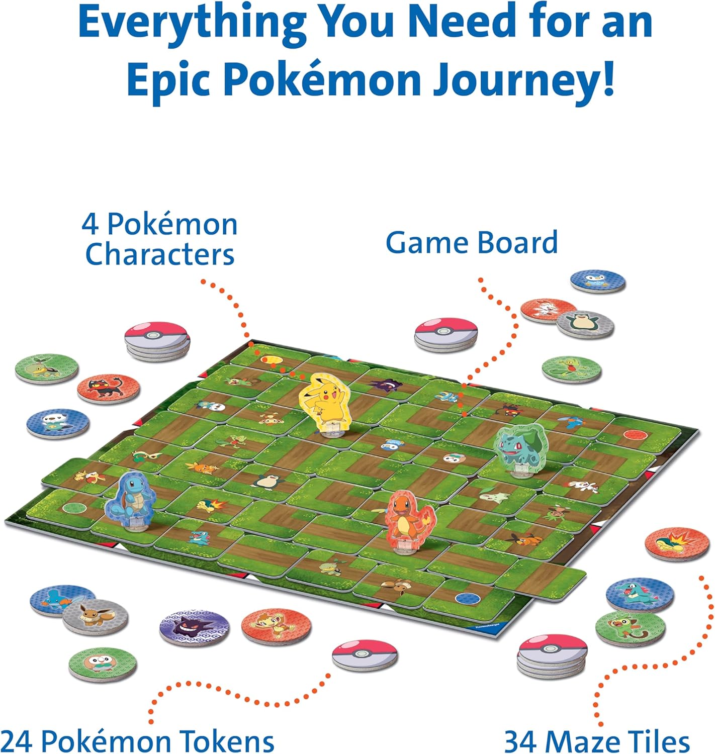 Ravensburger Labyrinth Pokemon Board Game - A Strategic Maze Adventure for Family Nights & Pokemon Parties - Includes Pikachu, Bulbasaur, and More - Great Birthday Gift for Kids Ages 7 and Up
