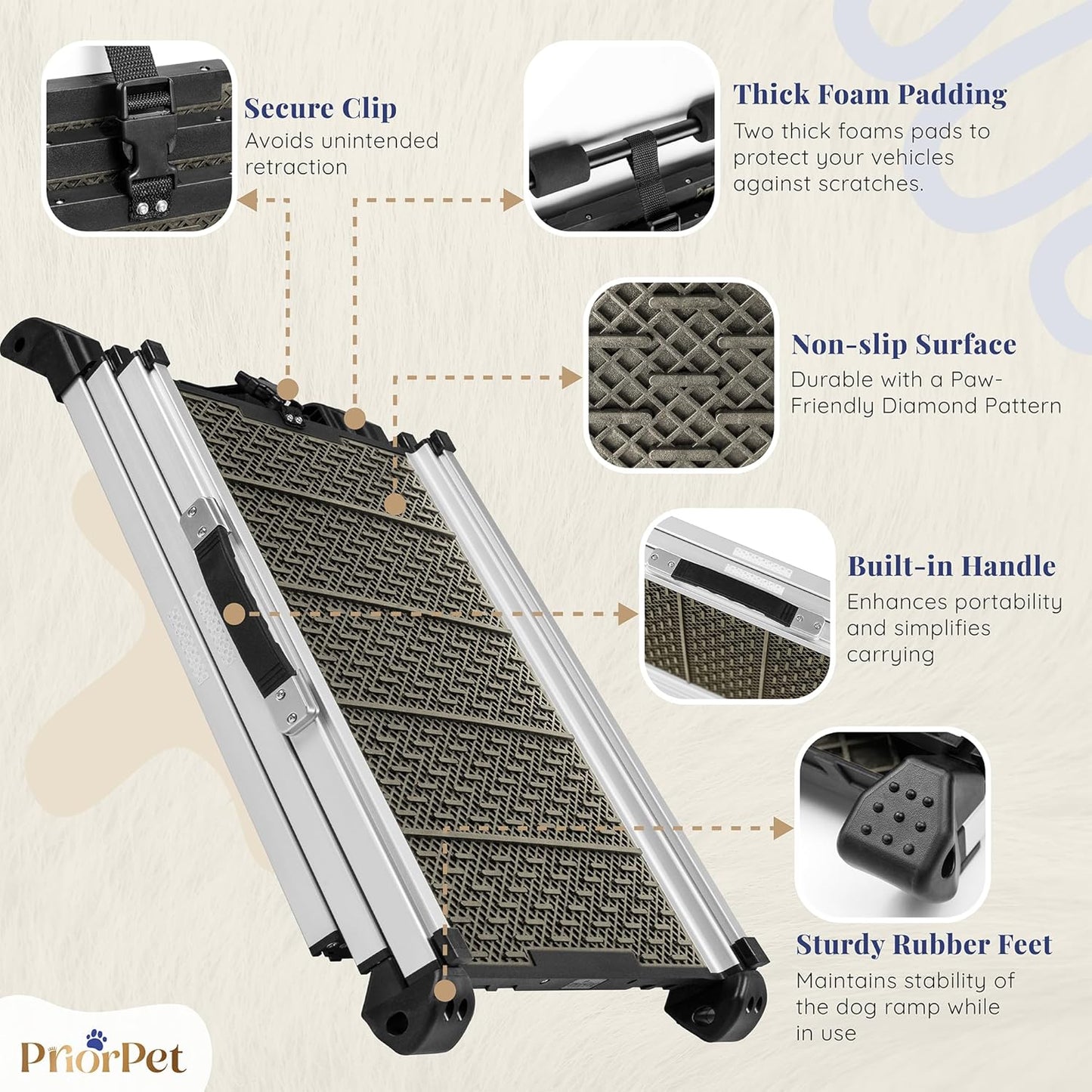 Dog Ramp for Car - Stable Anti-Slip Dog Car Ramp for Large Dogs - 63" Long & 15" Wide - 250LBS Capacity - Telescoping Pet Ramp - Lightweight - Reflective Sides - Fixing Clip - Shadow Gray