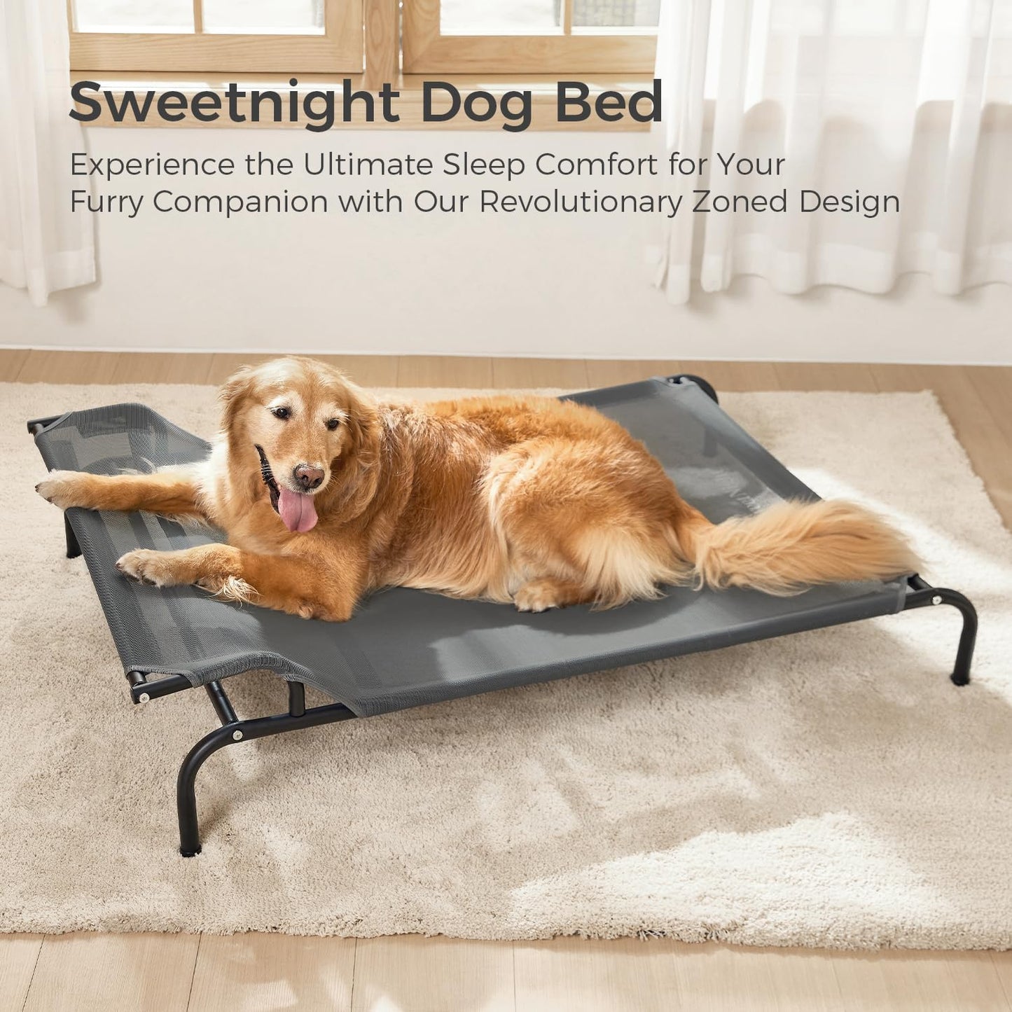 Sweetnight Elevated Dog Bed with Headrest for Large Dogs | Waterproof Raised Dog Cot for Outdoor - 51inch Heavy Duty Steel Frame with Cooling Mat &Easy Assembly，Supports 88 lbs, XL