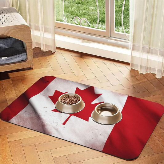 Canadian Flag Pet Feeding Mat 40x60cm Absorbent Leather Dog Cat Food Mats Non-Slip Dog Bowl Mats for Food and Water, Quick Dry Pets Placemats for Cats and Dogs Water Bowl