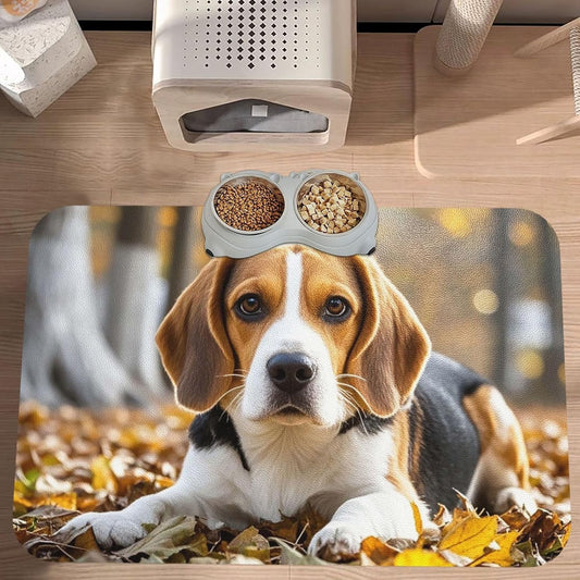 Pet Feeding Mat Leather Dog Food Mat Waterproof Pet Tablecloth Cute Beagle Pet Placemat for Dogs Absorbent Dog Bowl Mat Anti-Slip Dogs Mats for Food and Water