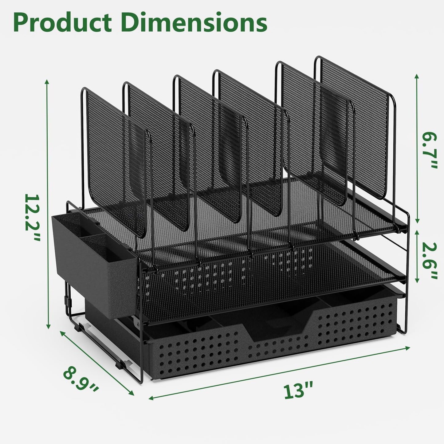 Desk Organizer, Office Organization with Vertical File Holder, File Organizer with Drawer and Pen Holder, Desk Accessories and Workspace Organizers for Home Office (Black)