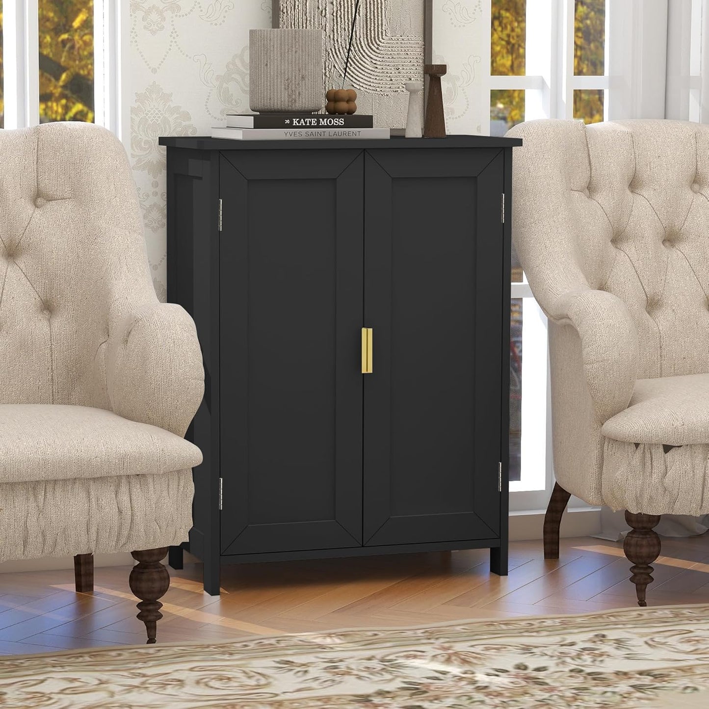 TaoHFE Black Bathroom Storage Cabinet,Bathroom Cabinets Freestanding with 2 Doors,Towel Cabinet for Bathrooms,Restroom Cabinets,Small Storage Cabinet for Office,Restaurant,Living Room