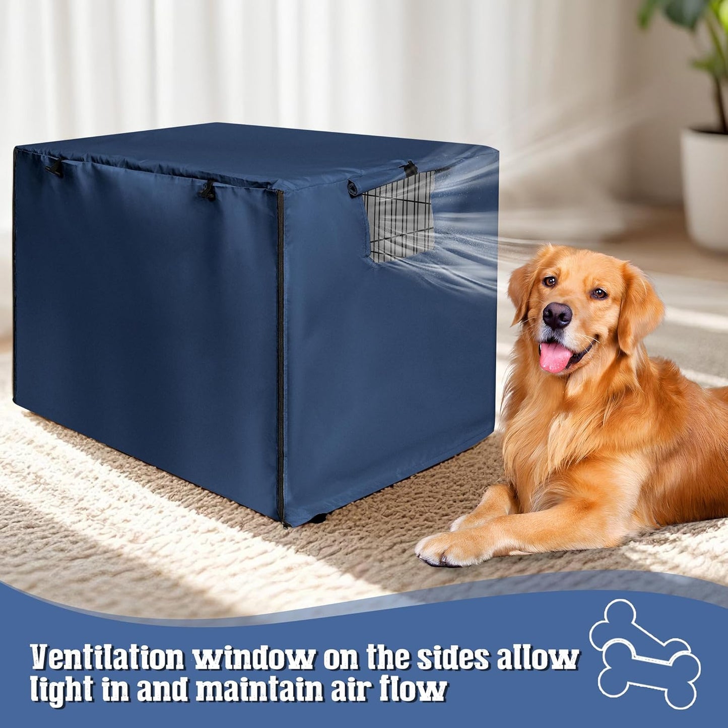 kefit Dog Crate Cover 48 inch, Kennel Cover for Dog Cage, Navy Blue