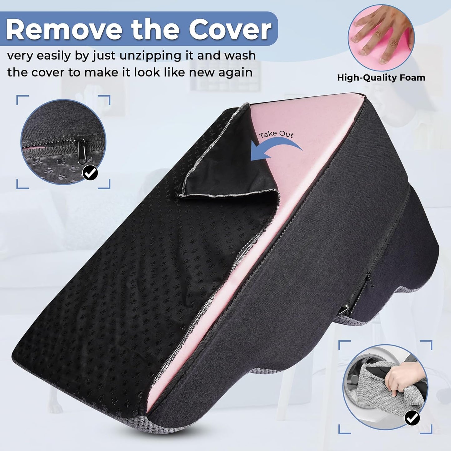 4 Steps Pet Stairs for Small Dogs, 19” High Curved Dog Stairs for Bed with Non-Slip Base, High-Density Foam, and Removable Washable Cover