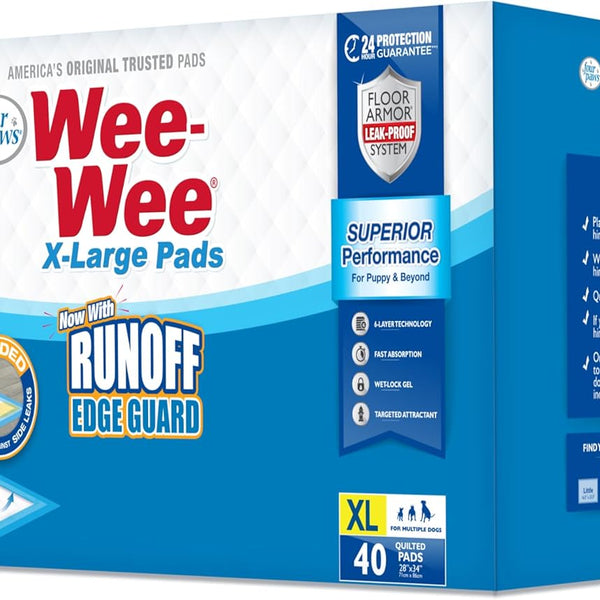 Four Paws Wee-Wee Superior Performance Unscented Extra-Large Pee Pads for Dogs & Puppies, Quilted Leak-Proof Dog Housebreaking Potty Training Floor Protection, 28" x 34", 200 Count