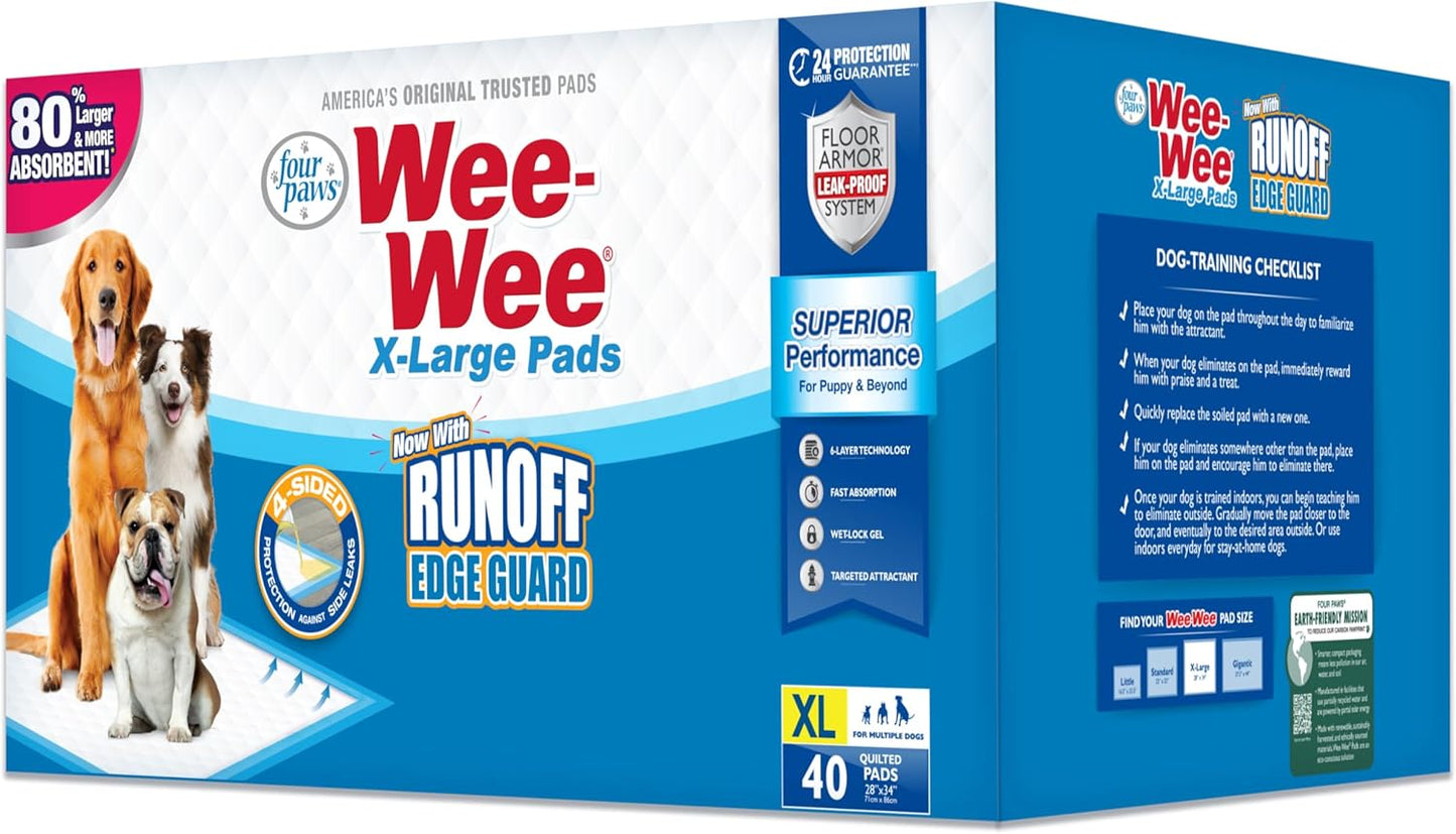 Four Paws Wee-Wee Superior Performance Unscented Extra-Large Pee Pads for Dogs & Puppies, Quilted Leak-Proof Dog Housebreaking Potty Training Floor Protection, 28" x 34", 200 Count