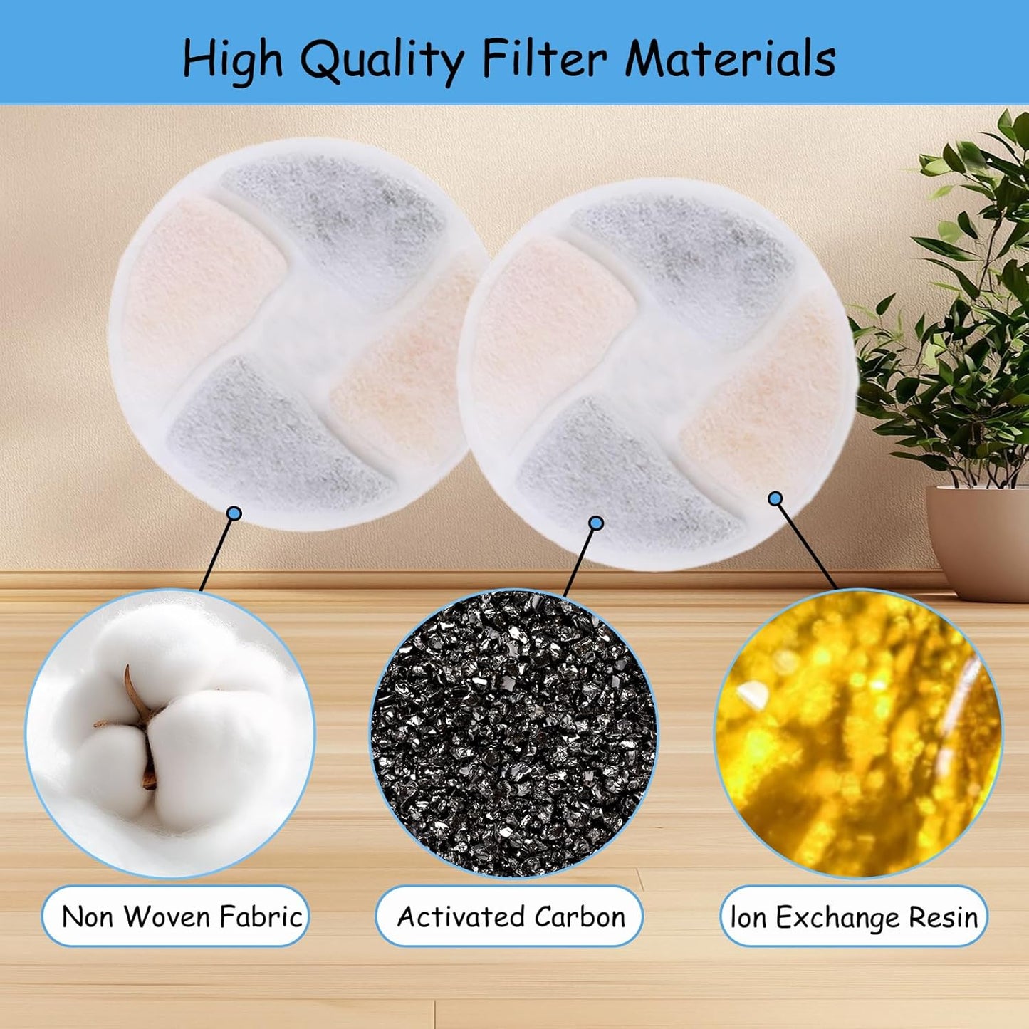 8 Pack Cat Water Fountain Filter Replacements – Compatible with 2.2L/73oz Round Stainless Steel Automatic Pet Fountain, Activated Carbon & Triple Filtration System