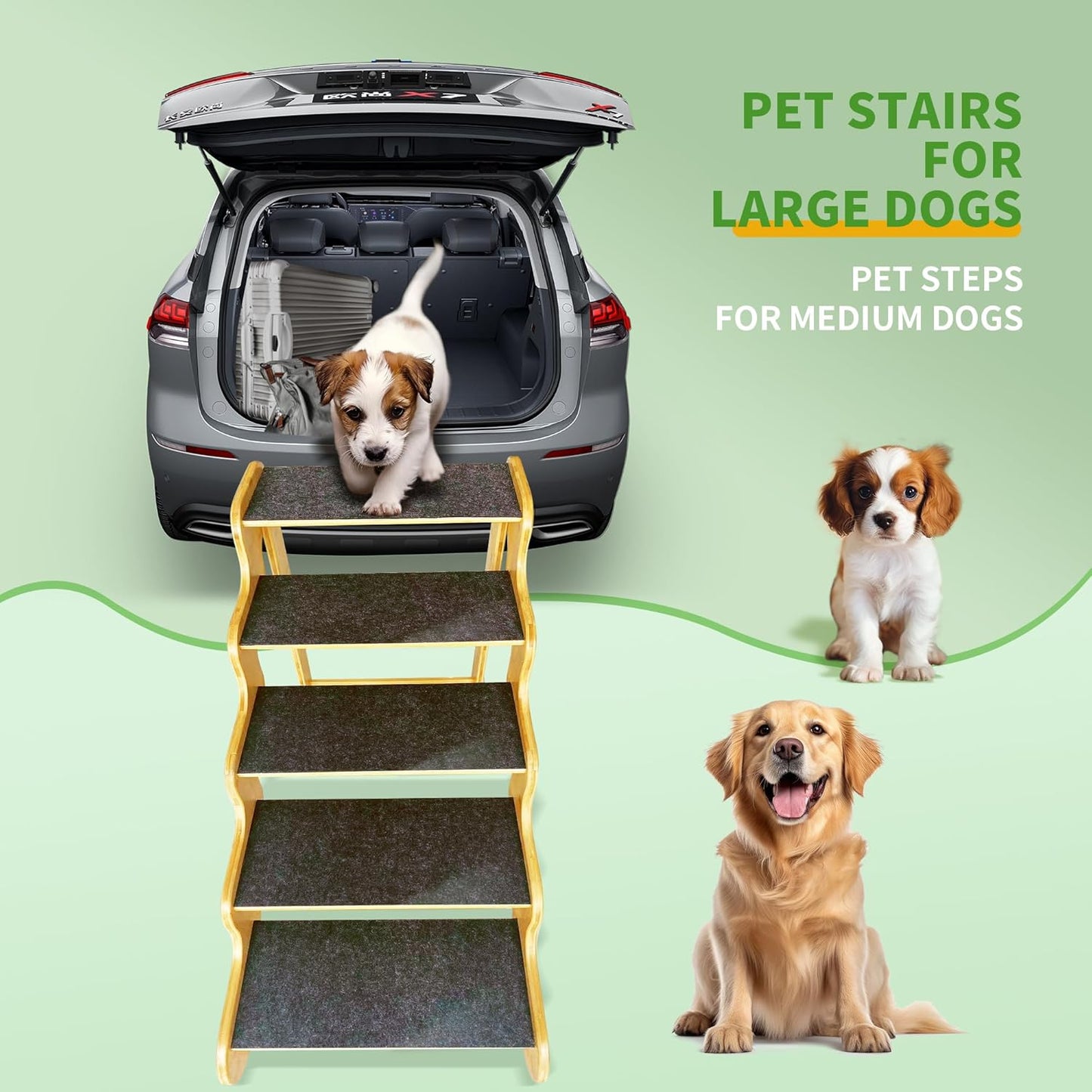 Dog Steps for Bed,Dog Stairs for Large & Oldder Dogs,Bamboo Pet Stairs for High Beds Cars Couch,Stable & Sturdy Can Supports Pet Up to 160 Lbs,4-Steps 20" High