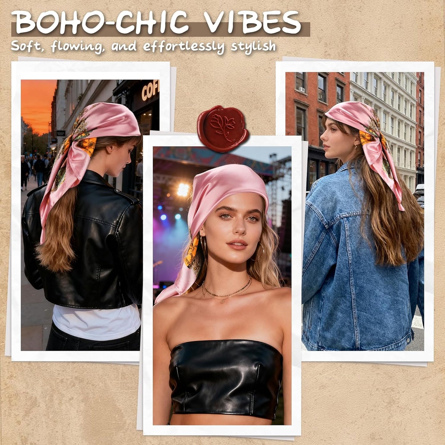 Large Square Head Scarf Bandana - 35" Satin Hair Scarf for Women Like Silk Scarf Fashion Hair Wrapping