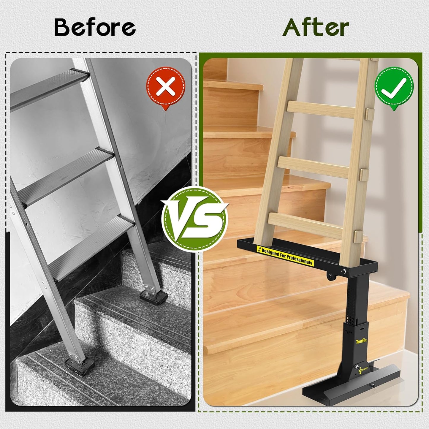 Foldable | Heavy-Duty Ladder Extender Pro, High Strength Steel Material Design Ladder Extension Pro for Stairs w/Non-Slip Mat, 9.5-15" Adjustable Height, Applicable Feet Spacing 25"