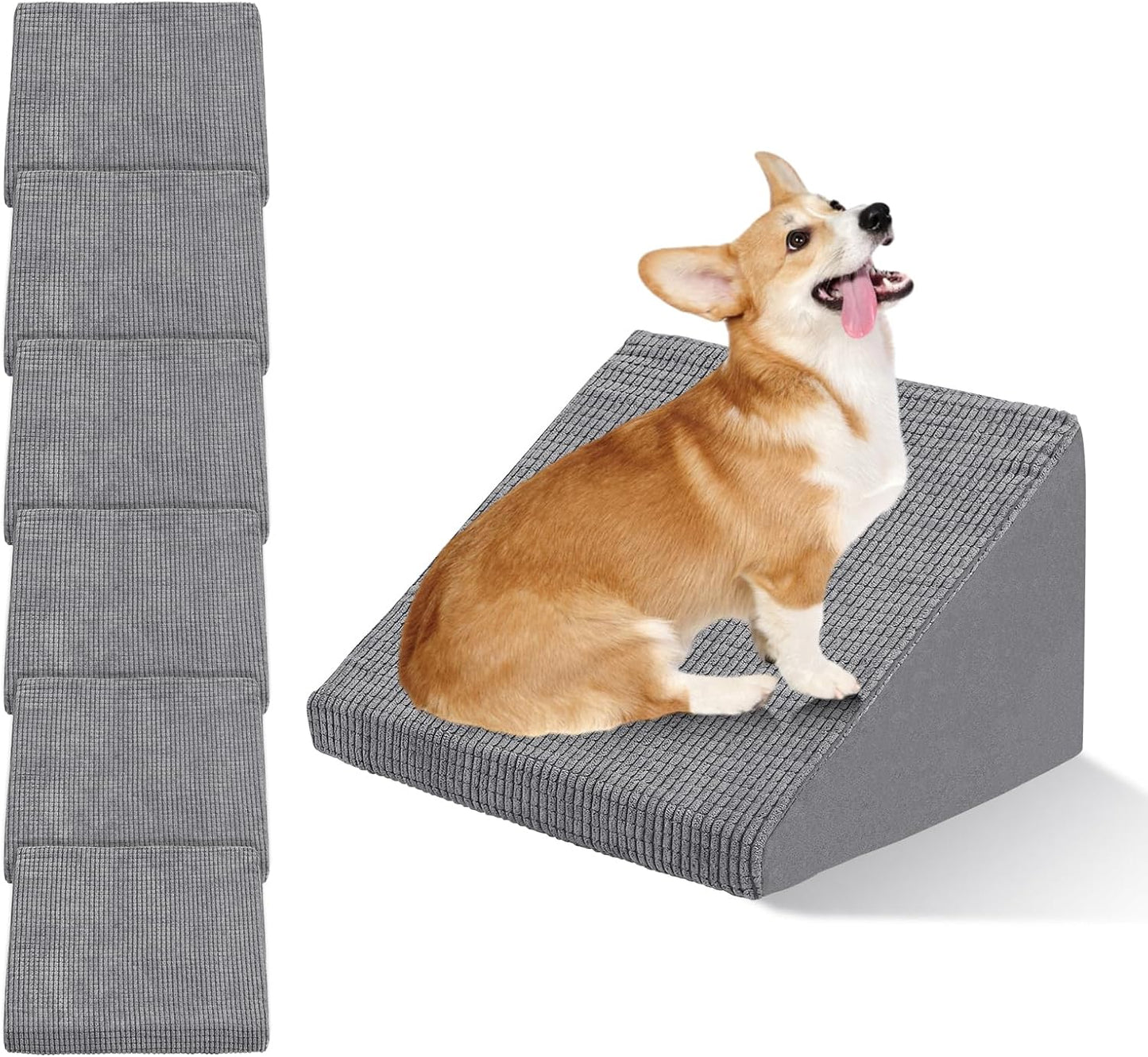 30D Density Foam Dog Ramp for Stairs Suits for Small Dogs Cats, Pet Steps Stairs for Staircase Stairs with Anti-Slip Bottom and Self-Sticky Pads to Fix(6Pack, Gray)
