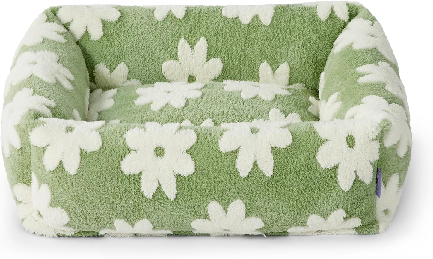 LE SURE Cute Dog Bed for Small Dogs - Washable Puppy Beds,Cozy Rectangle Orthopedic Pet Sofa with Jacquard Shaggy Plush & Anti Slip Bottom,25x21x7inches