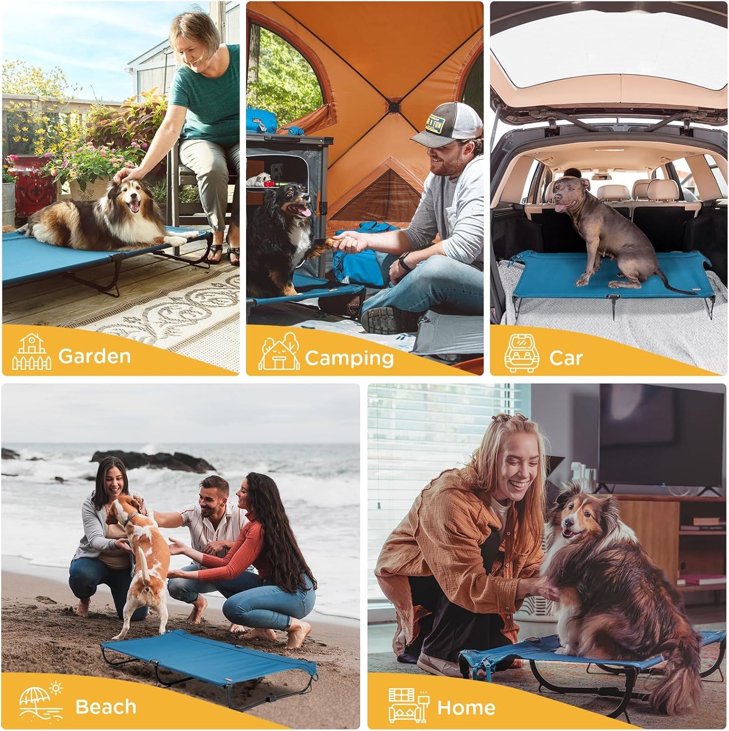 Folding Raised Dog Cot, Large Outdoor Elevated Dog Bed, Cooling Chew Proof Pet Cots Bed, Portable, Heavy Duty Up to 160 lbs, Pet Cot for Camping, Home, Dark Blue, 43"x27"x7"