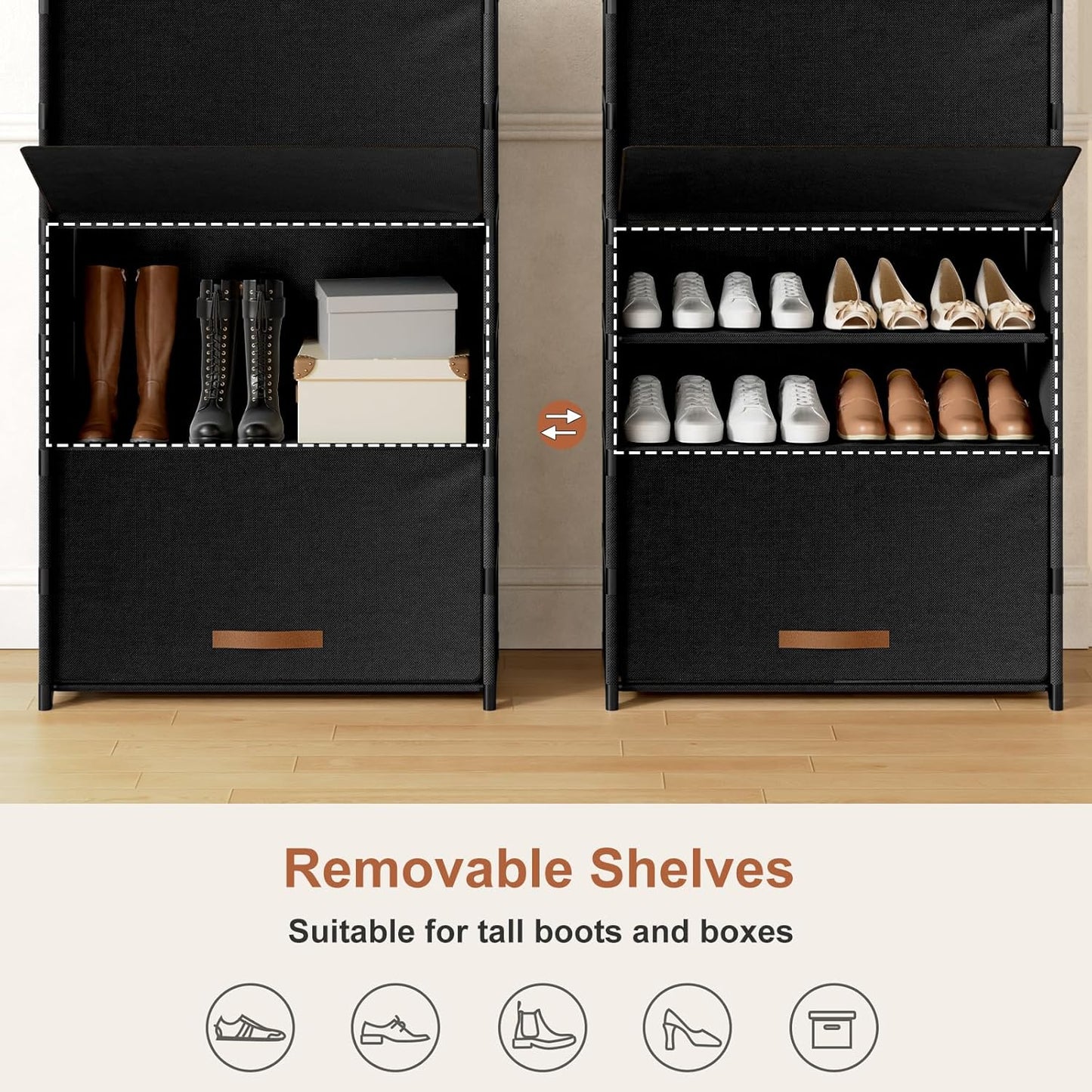 Shoe Rack, 9 Tier Shoe Storage Cabinet with Door 36 Pair Plastic Shoe Shelves Organizer for Closet, Entryway, Hallway, Bedroom, Black