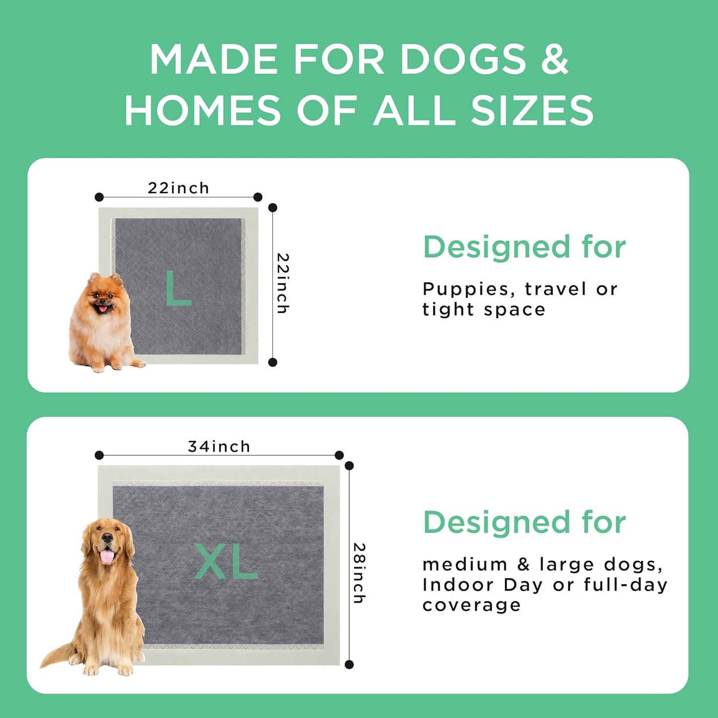 Bedsure Dog Pee Pads Extra Large, 28" x 34" Puppy Pads 52 Count, Super Absorbent & Leak Proof, XL Training Pads Quick Dry Disposable Potty Pad with Odor-Control Activated Carbon & ECO Green Material