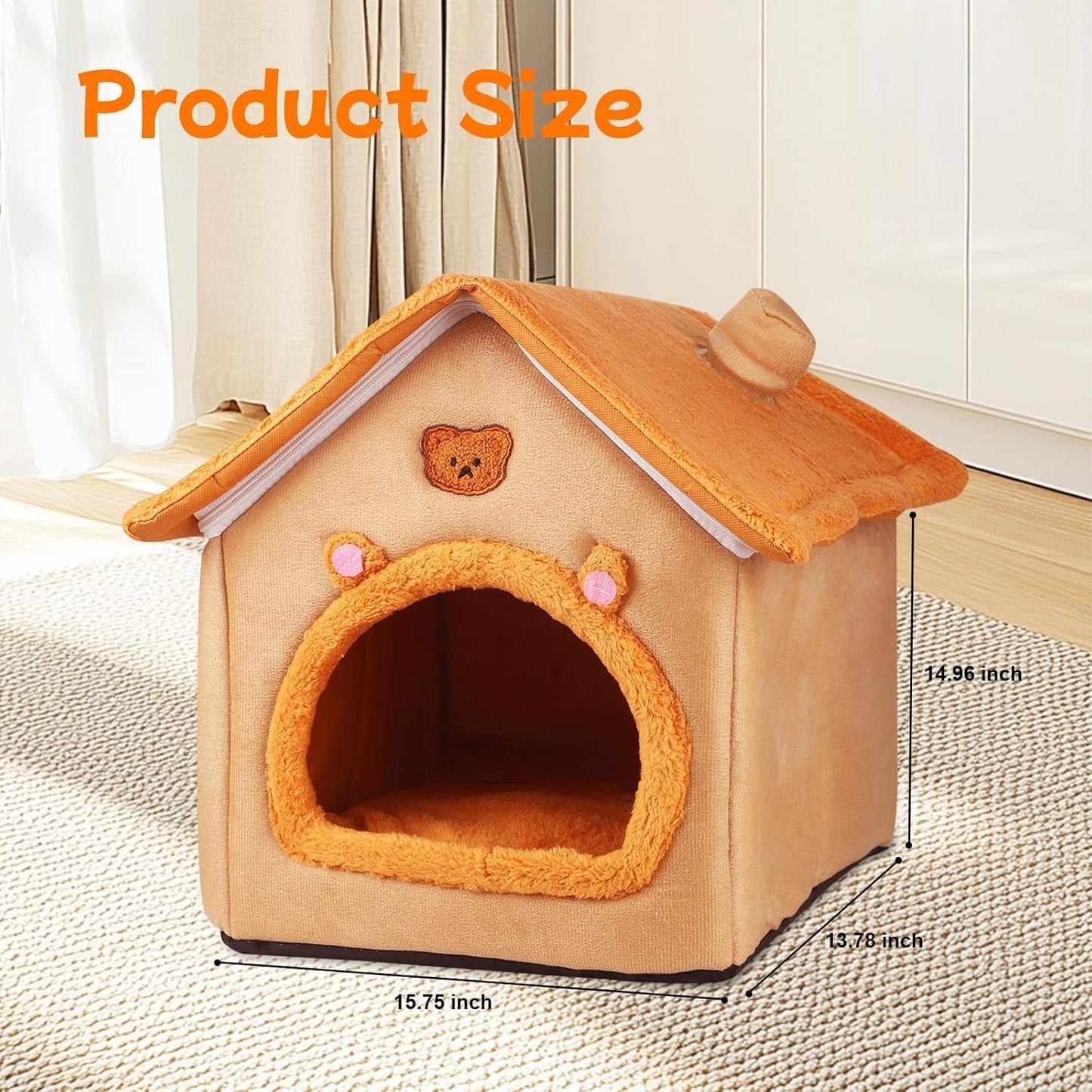 Cat House Inside Cat Sleeping Tent Dog House Bed Indoor with Non-Slip Bottom 15.75inch Orange