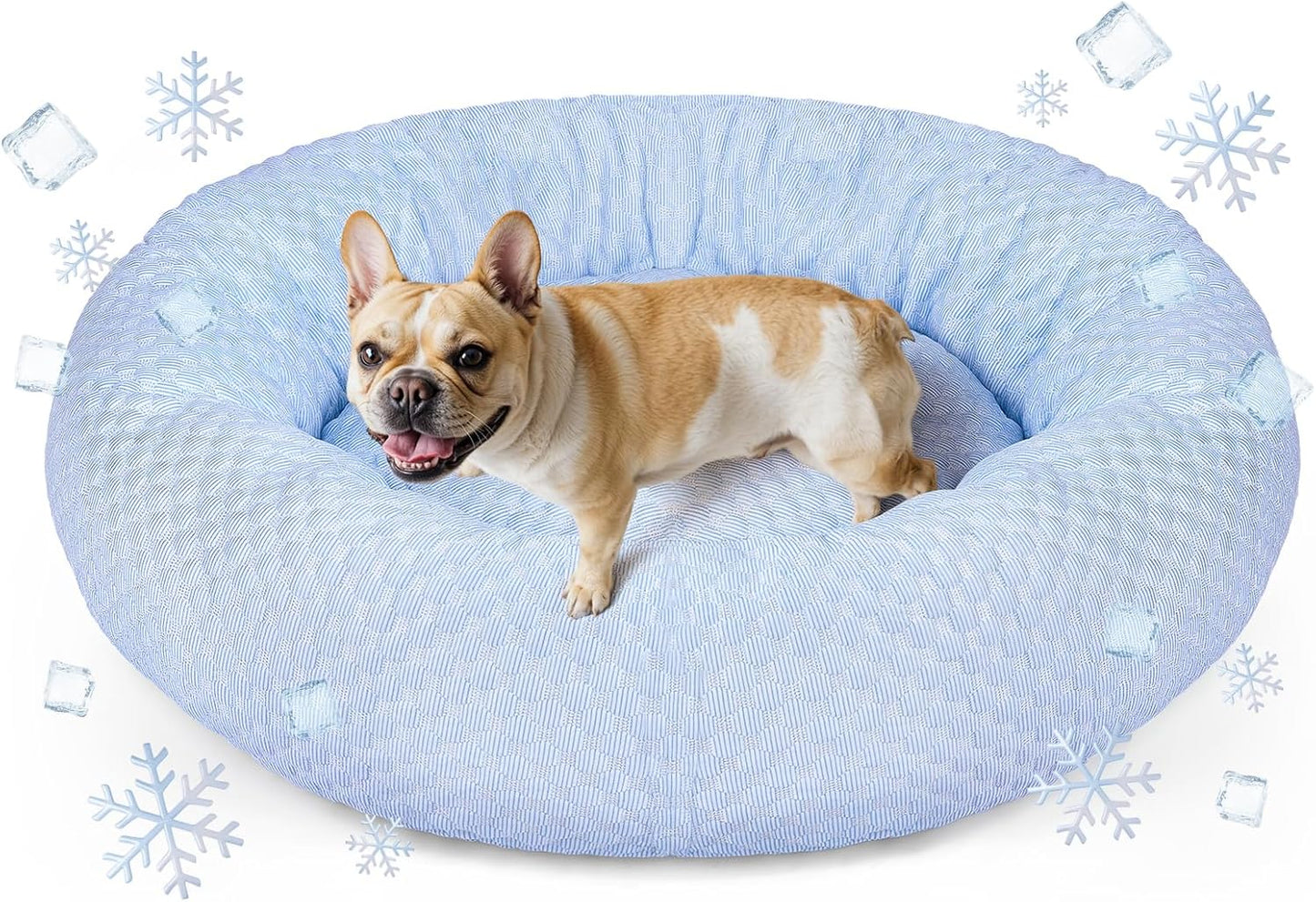 Donut Dog Bed for Small & Medium Dogs - Cooling Pet Bed with Non-Slip Bottom, Summer Comfort Dog Beds for Puppies, Washable & Portable Egg Tart Shape (M)