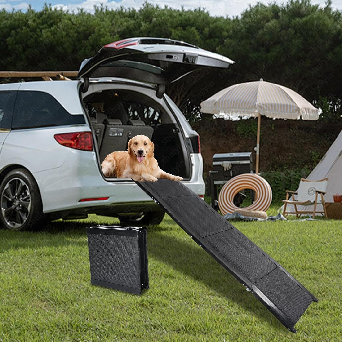 Dog Car Ramp for Large Dogs, Easy Clean Waterproof Pet Ramps with Non-Slip Surface,63" Long & 17" Wide Folding Portable Pet Stair Ramp, Stairs with Nonslip Surface for High Beds,