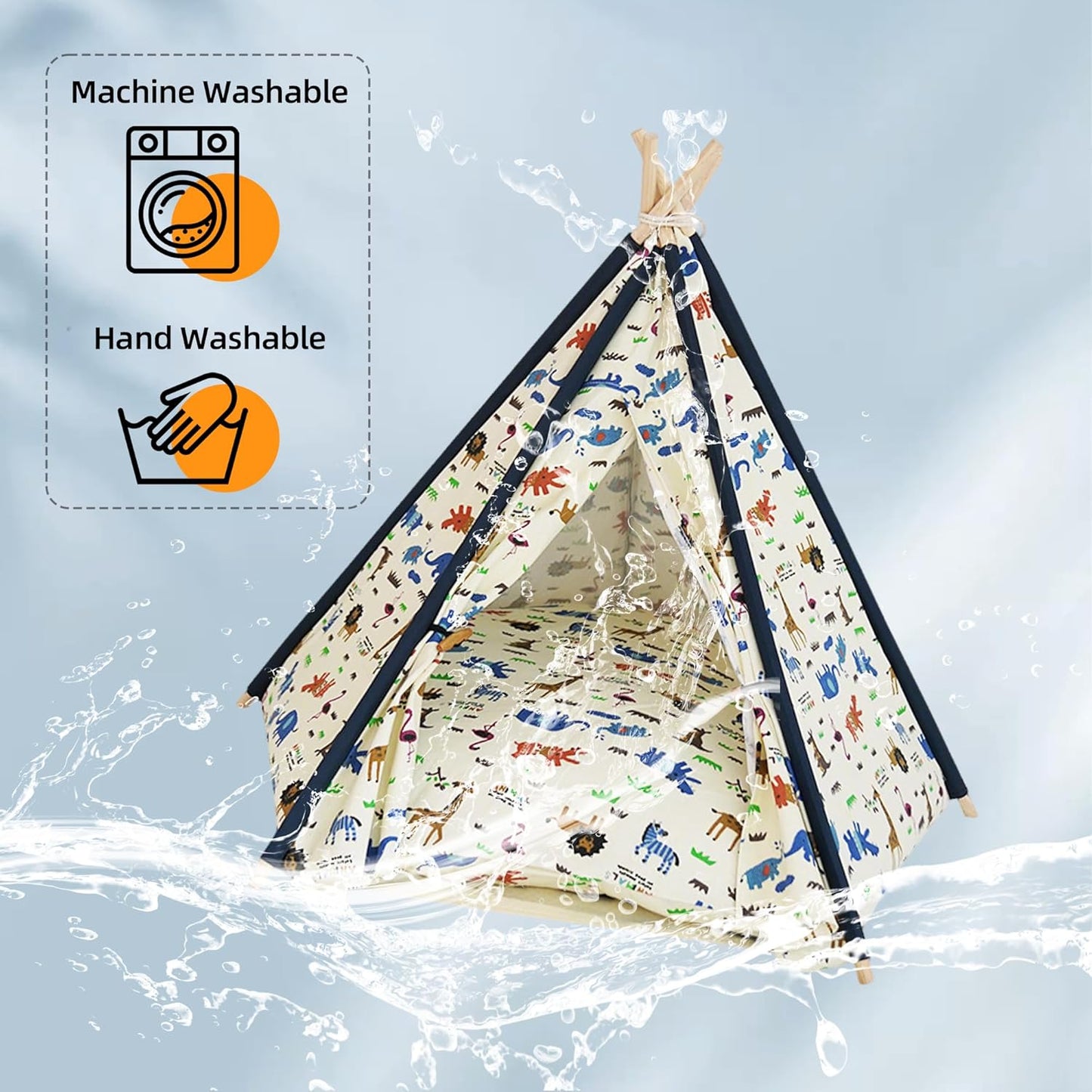 Pet Tent/Tipi for Cats & Dogs - Washable Canvas, Foldable Pet Teepee with Anti-Slip Base & Detachable Cushion | Indoor/Outdoor Safe Shelter for Pets-Zoo-L