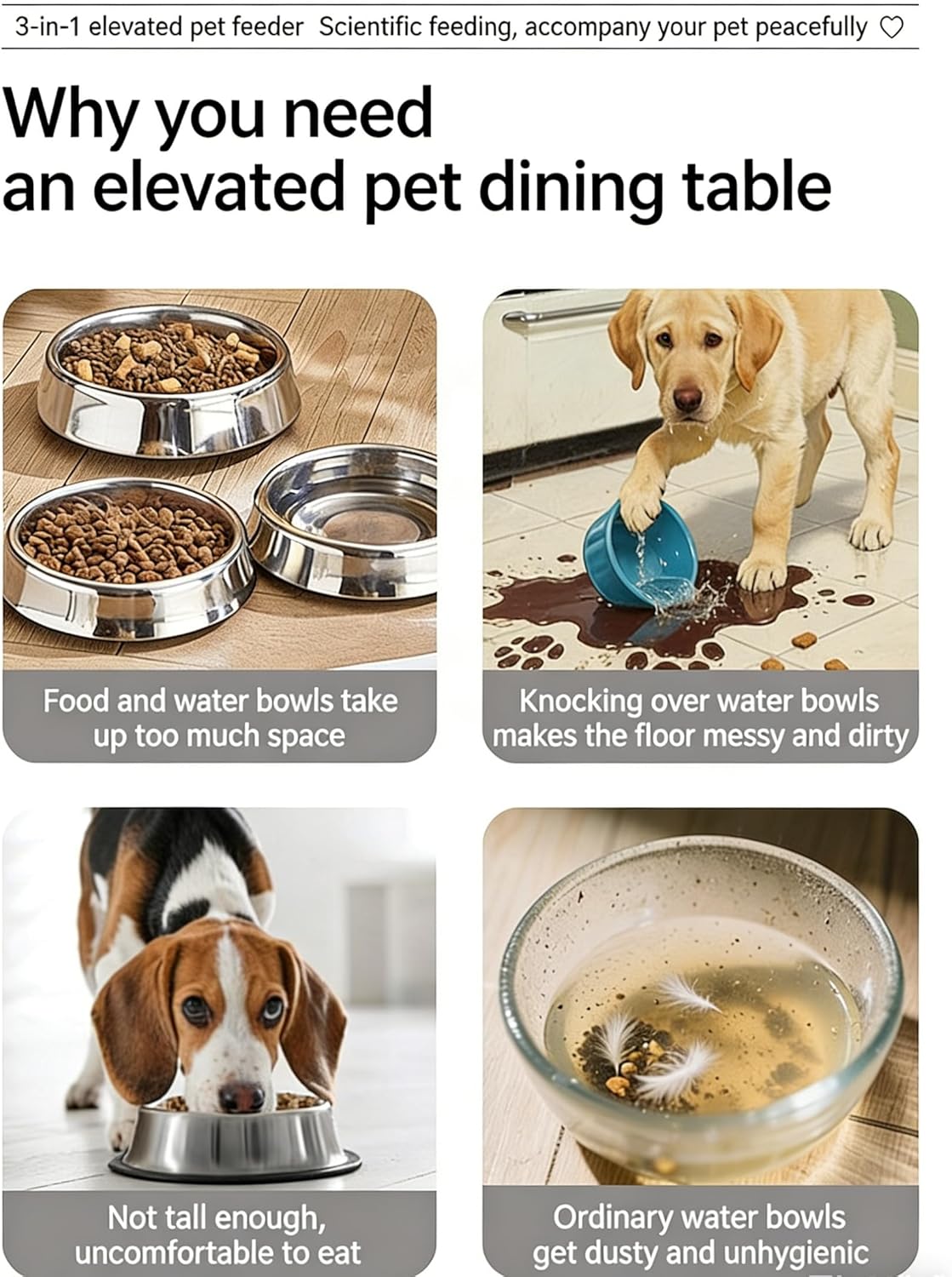 Kaiyue 2-in-1 Elevated Slow Feeder Dog Bowls Stand with No Spill Water Bowl, 5 Height Adjustable Raised Dog Bowls ，Non-Skid Pet Food Feeding Set for Small to Large Dogs