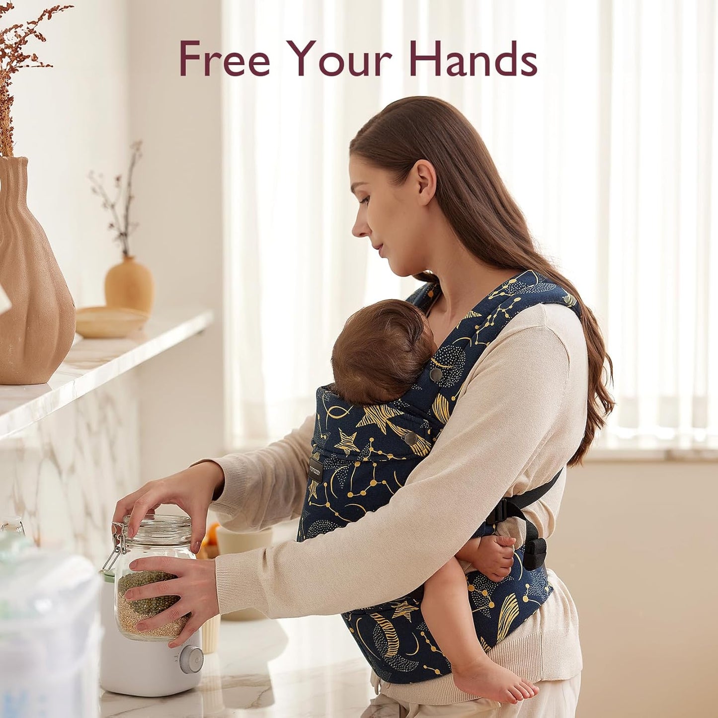 Momcozy Baby Carrier - Ergonomic, Cozy and Lightweight Carrier for 7-45lbs, Effortless to Put On, Ideal for Hands-Free Parenting, Enhanced Lumbar Support, Starry Night