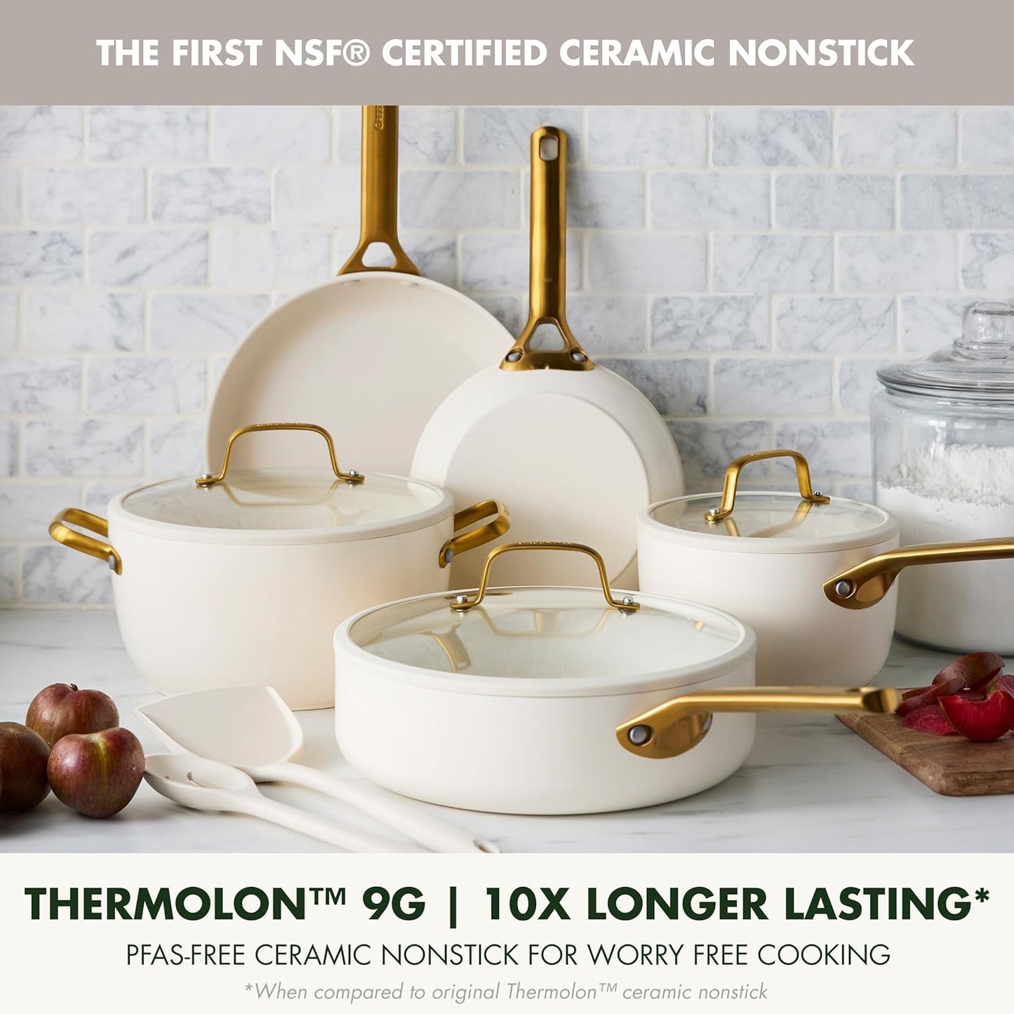 GreenPan Nonstick Reserve Pro 10 Piece Cookware Set, NSF Certified Ceramic, Hard Anodized PFAS-Free Pots & Pans Set with Lids, Stainless Steel Handles, Oven & Dishwasher Safe, Cream White